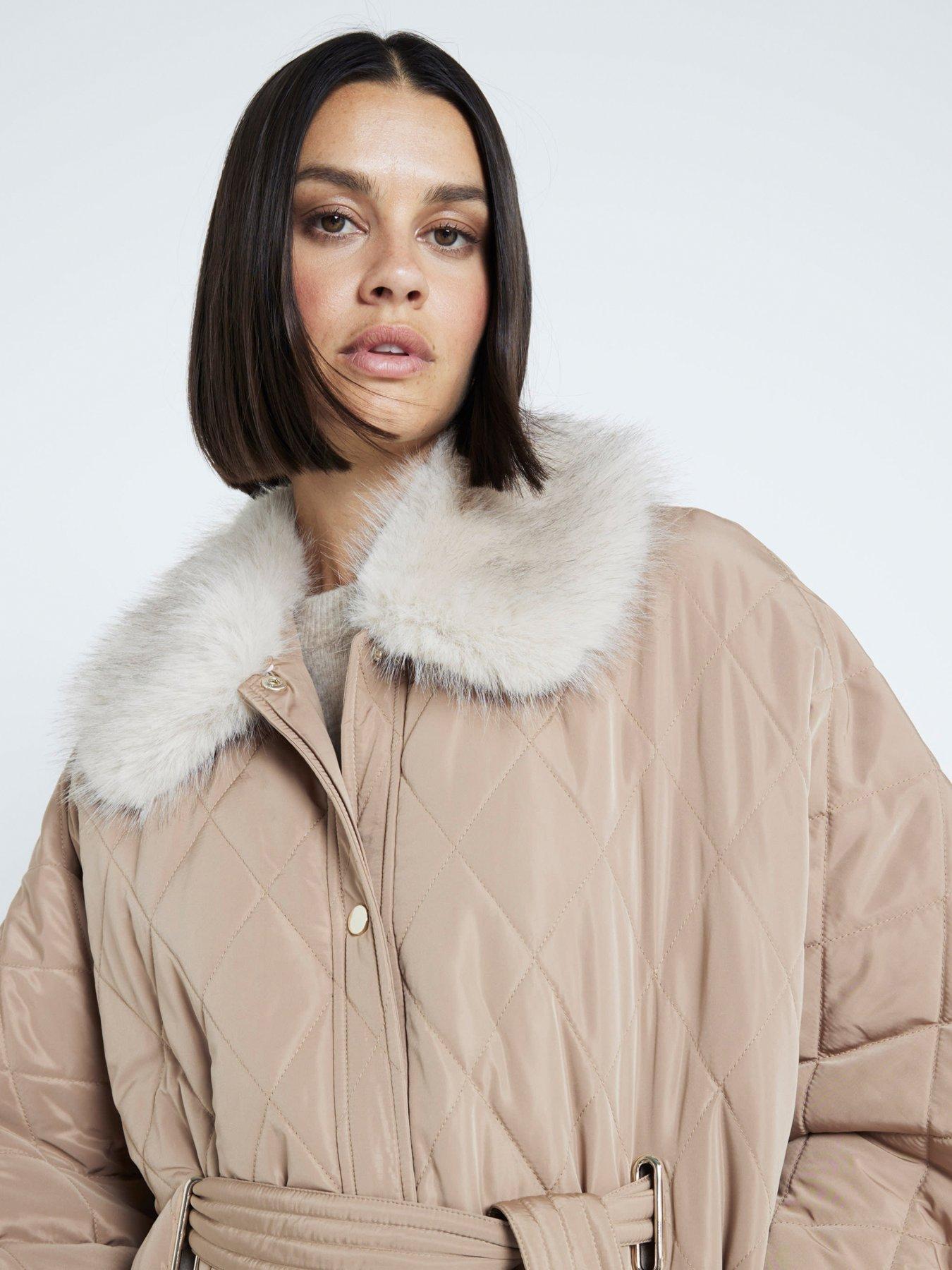 Image 3 of 5 of River Island Quilted Cape With Faux Collar - Beige