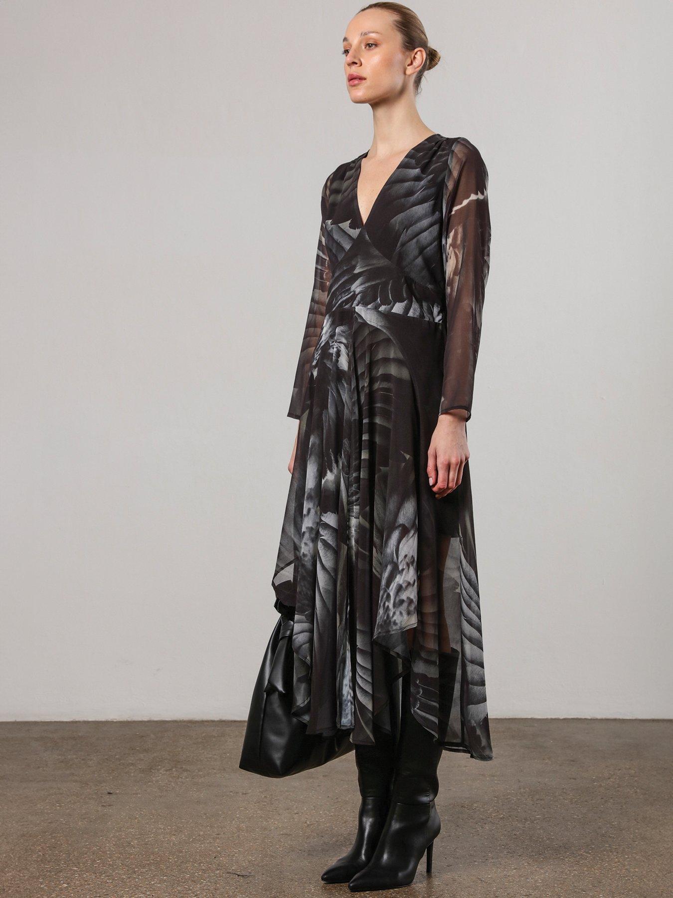 Religion Infinity Long Sleeve Midi Dress With Handkerchief Hem In  Hand-painted Prints - Green | Very