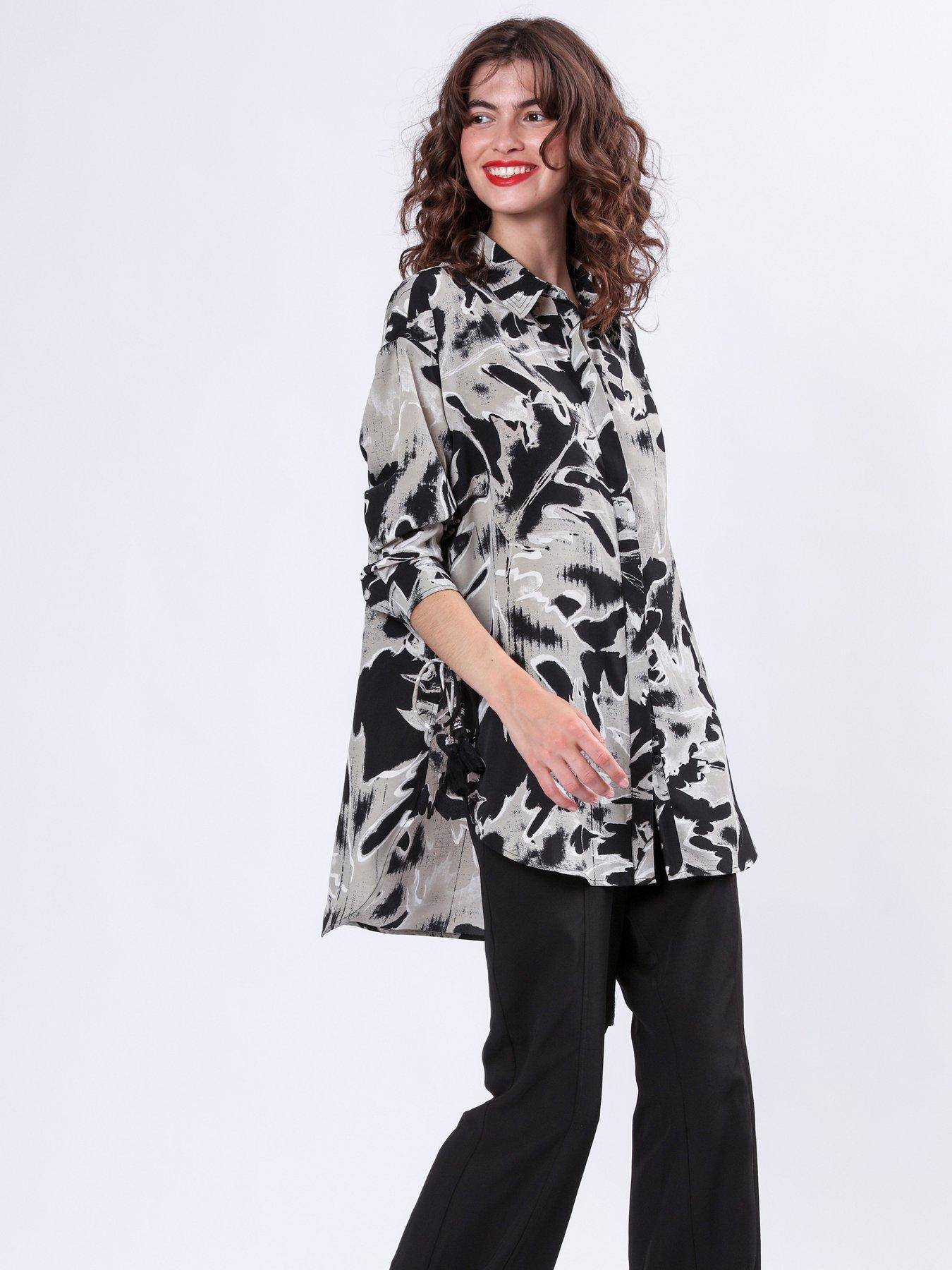 Religion Oversized Long Line Flash Shirt With Tassle Details - Black
