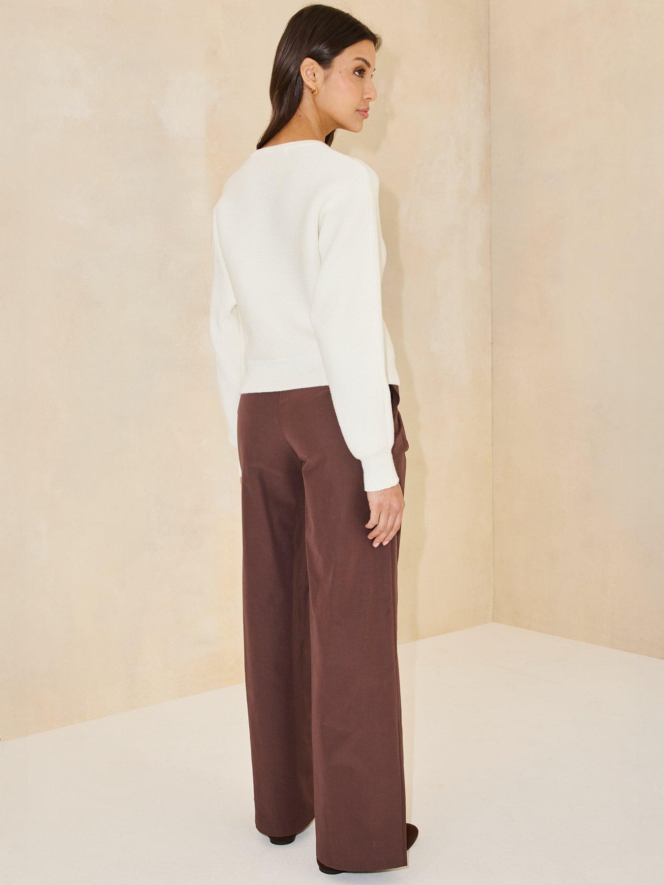 Image 2 of 5 of Michelle Keegan Waistband Wide Leg Trousers - Brown