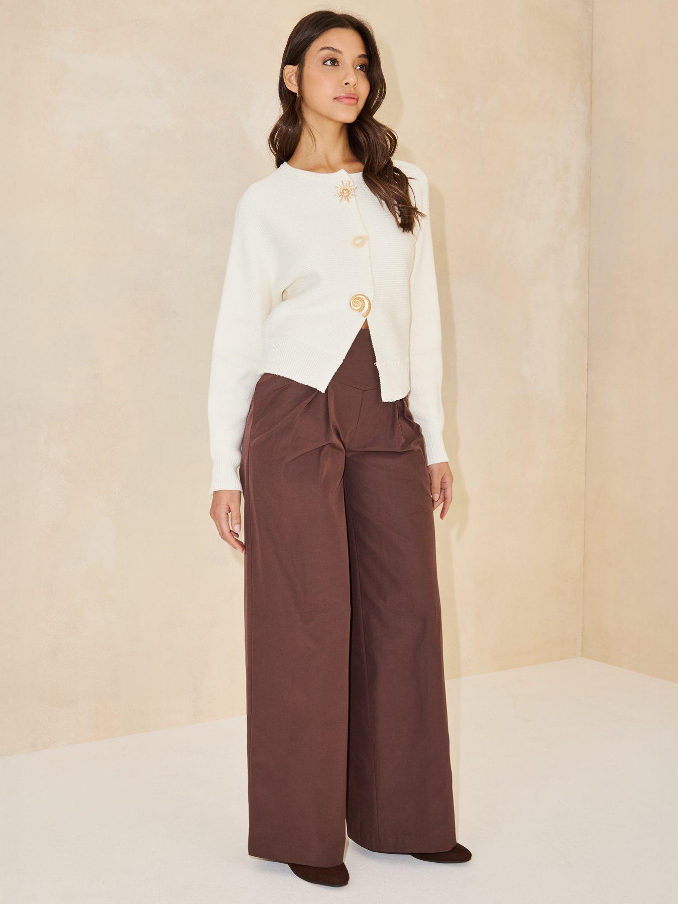 Image 3 of 5 of Michelle Keegan Waistband Wide Leg Trousers - Brown