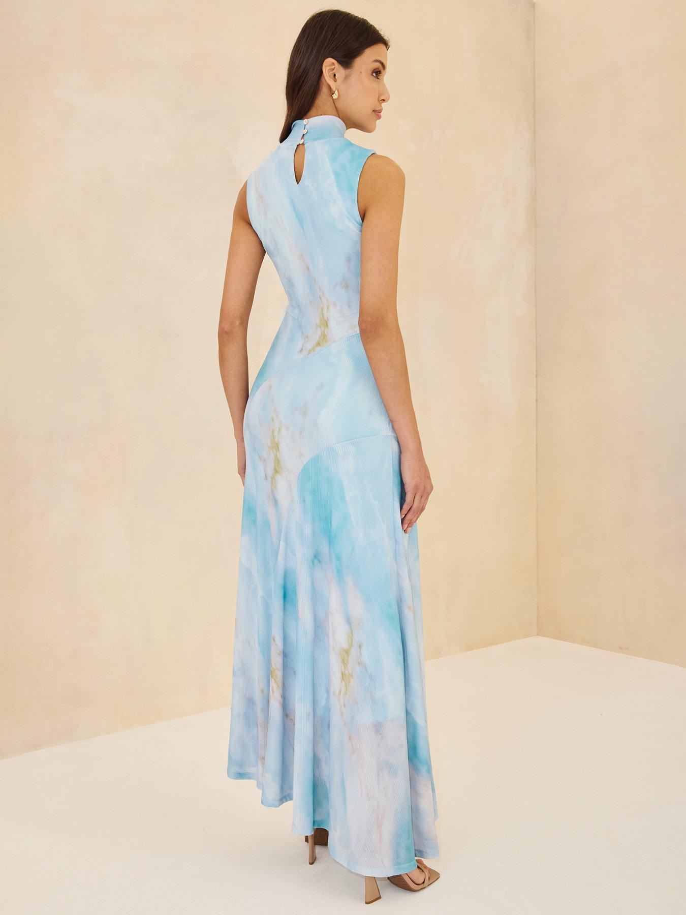 Image 2 of 4 of Michelle Keegan High Neck Printed Midaxi Dress - Blue