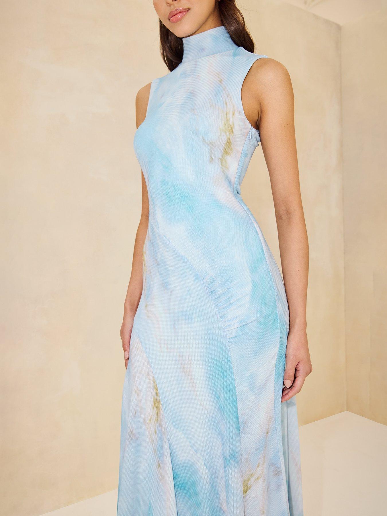 Image 3 of 4 of Michelle Keegan High Neck Printed Midaxi Dress - Blue