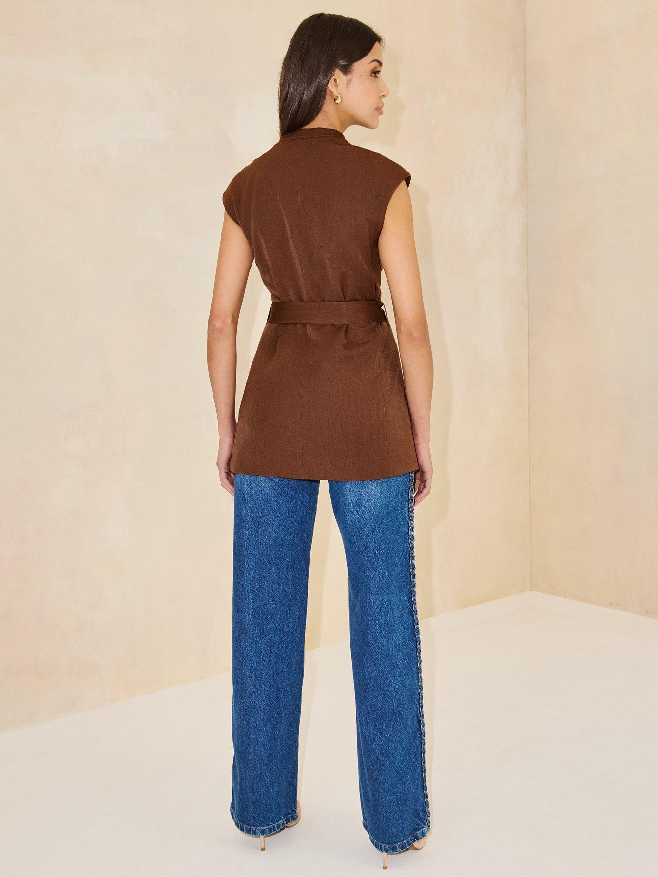 Image 2 of 5 of Michelle Keegan Wrap Over Belt Waistcoat - Brown&nbsp;