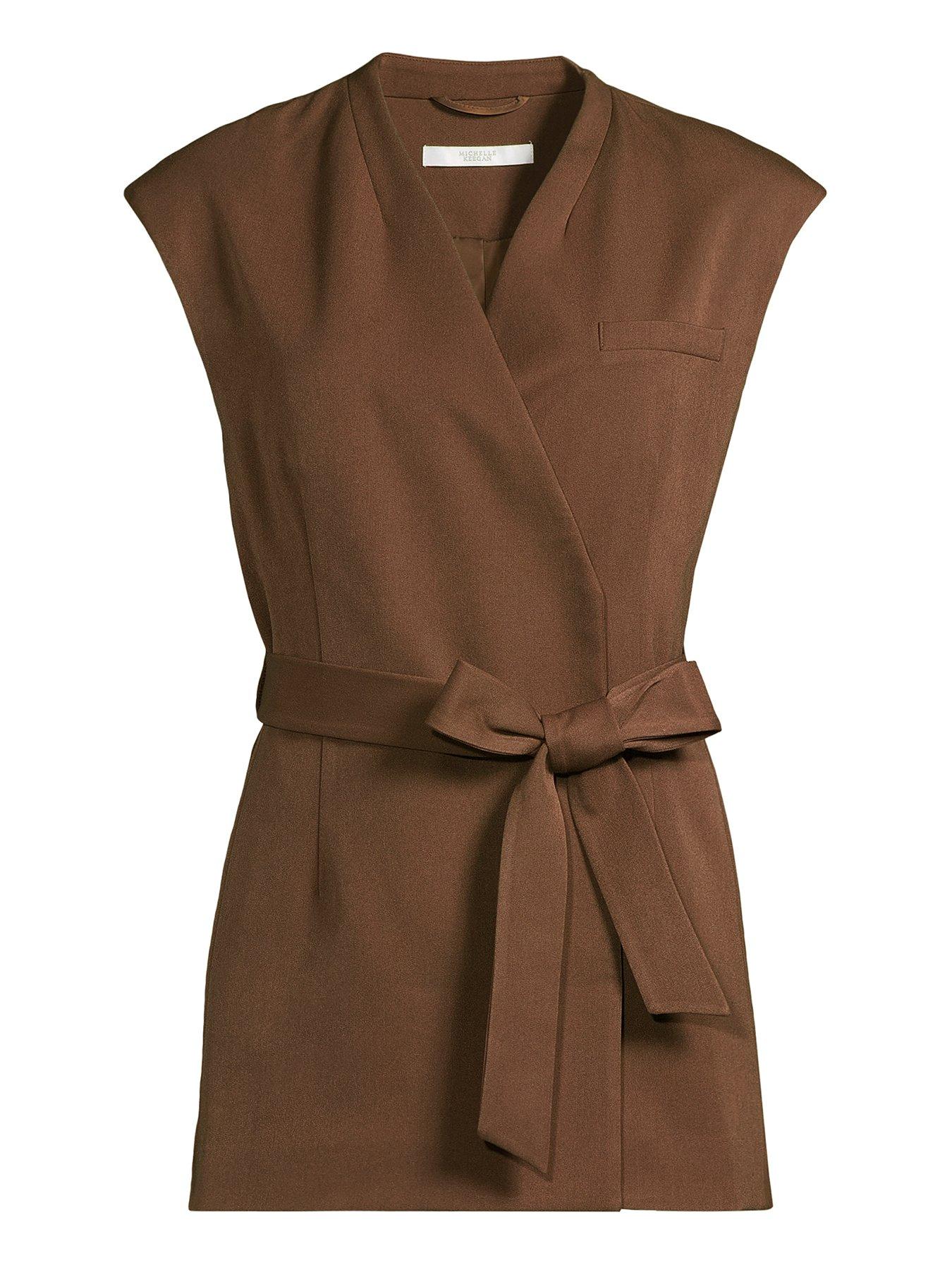 Image 5 of 5 of Michelle Keegan Wrap Over Belt Waistcoat - Brown&nbsp;