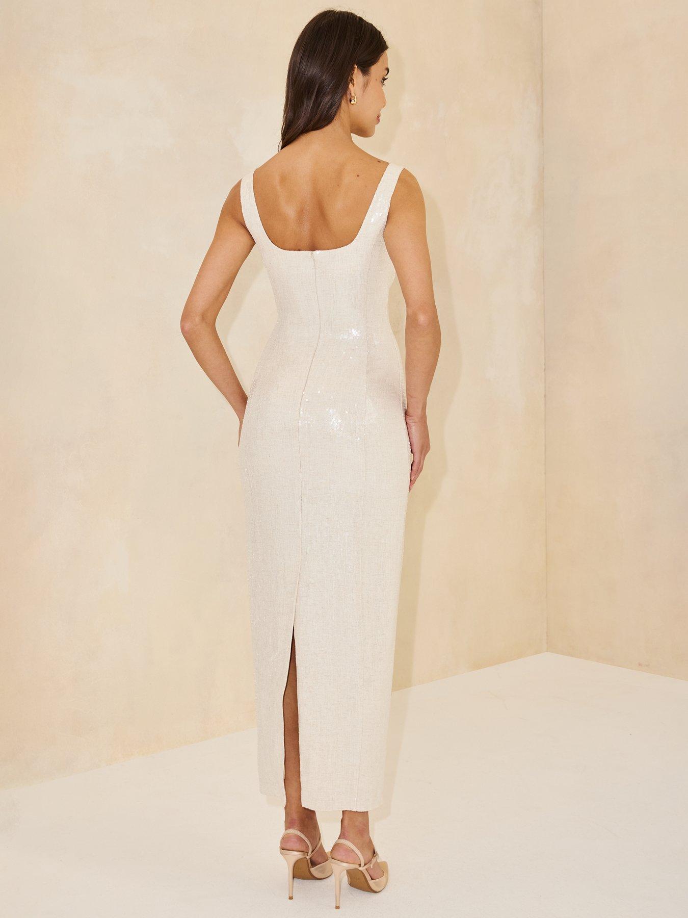 Image 2 of 5 of Michelle Keegan Sequin Midaxi Tailored Dress - Beige&nbsp;