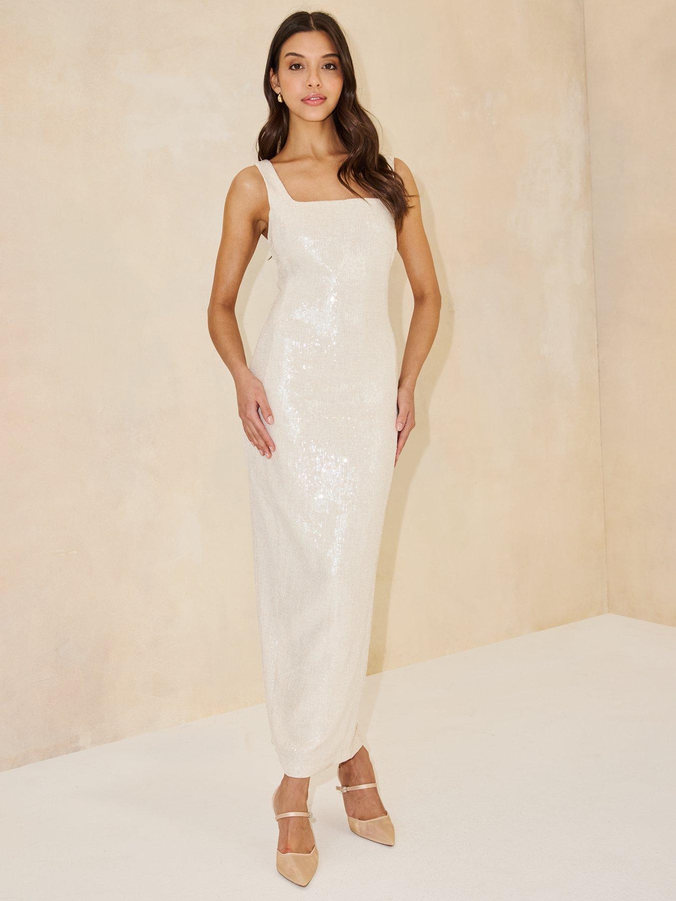 Image 3 of 5 of Michelle Keegan Sequin Midaxi Tailored Dress - Beige&nbsp;