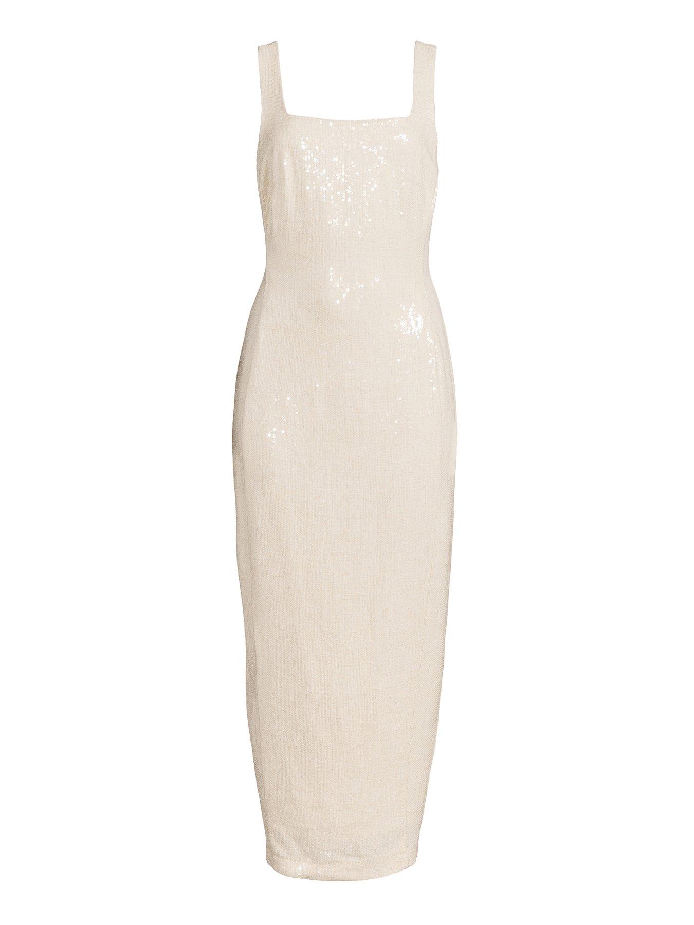 Image 5 of 5 of Michelle Keegan Sequin Midaxi Tailored Dress - Beige&nbsp;