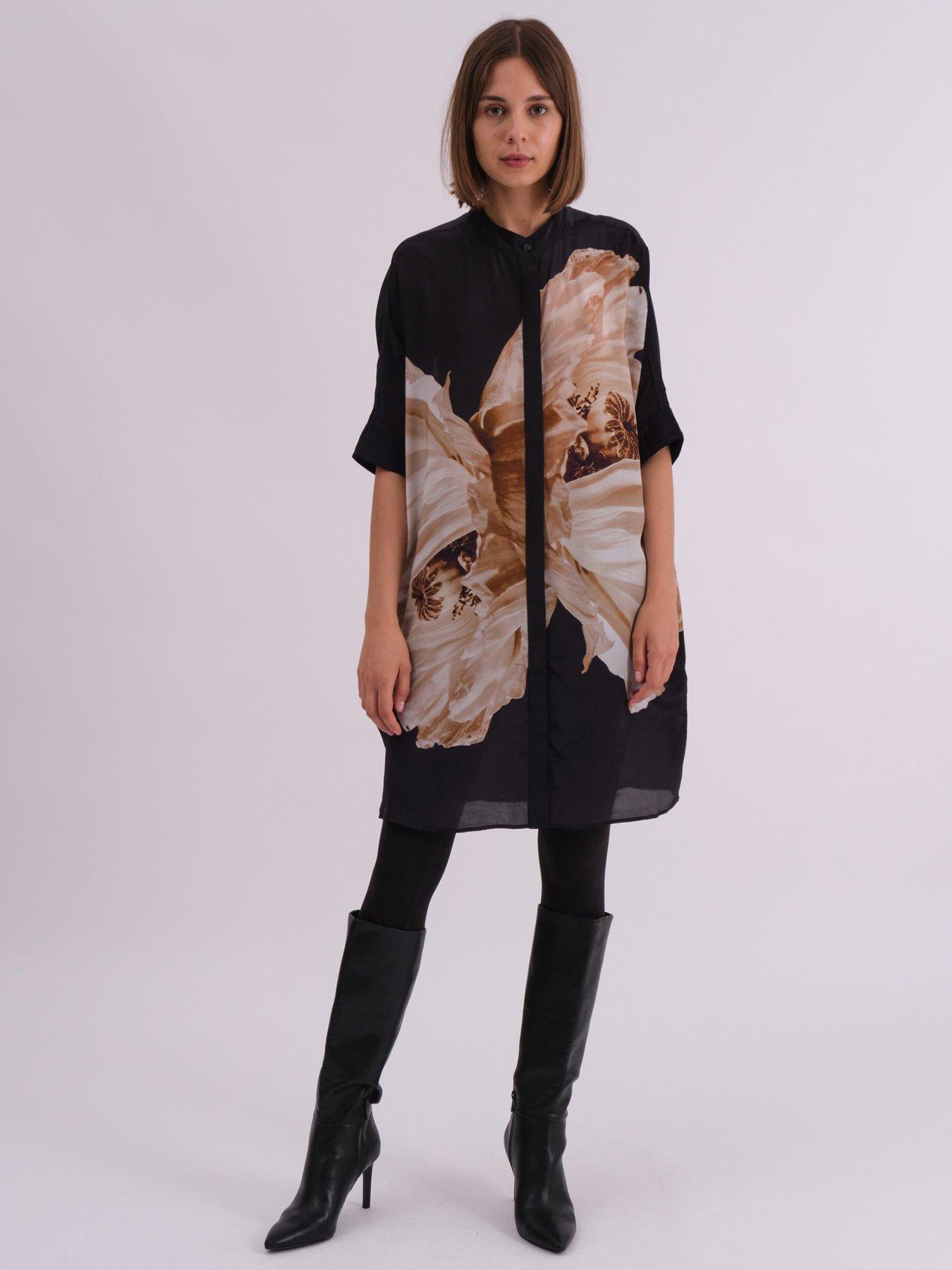 undefined Twist Oversized Tunic Dress With Large Floral Placement Print