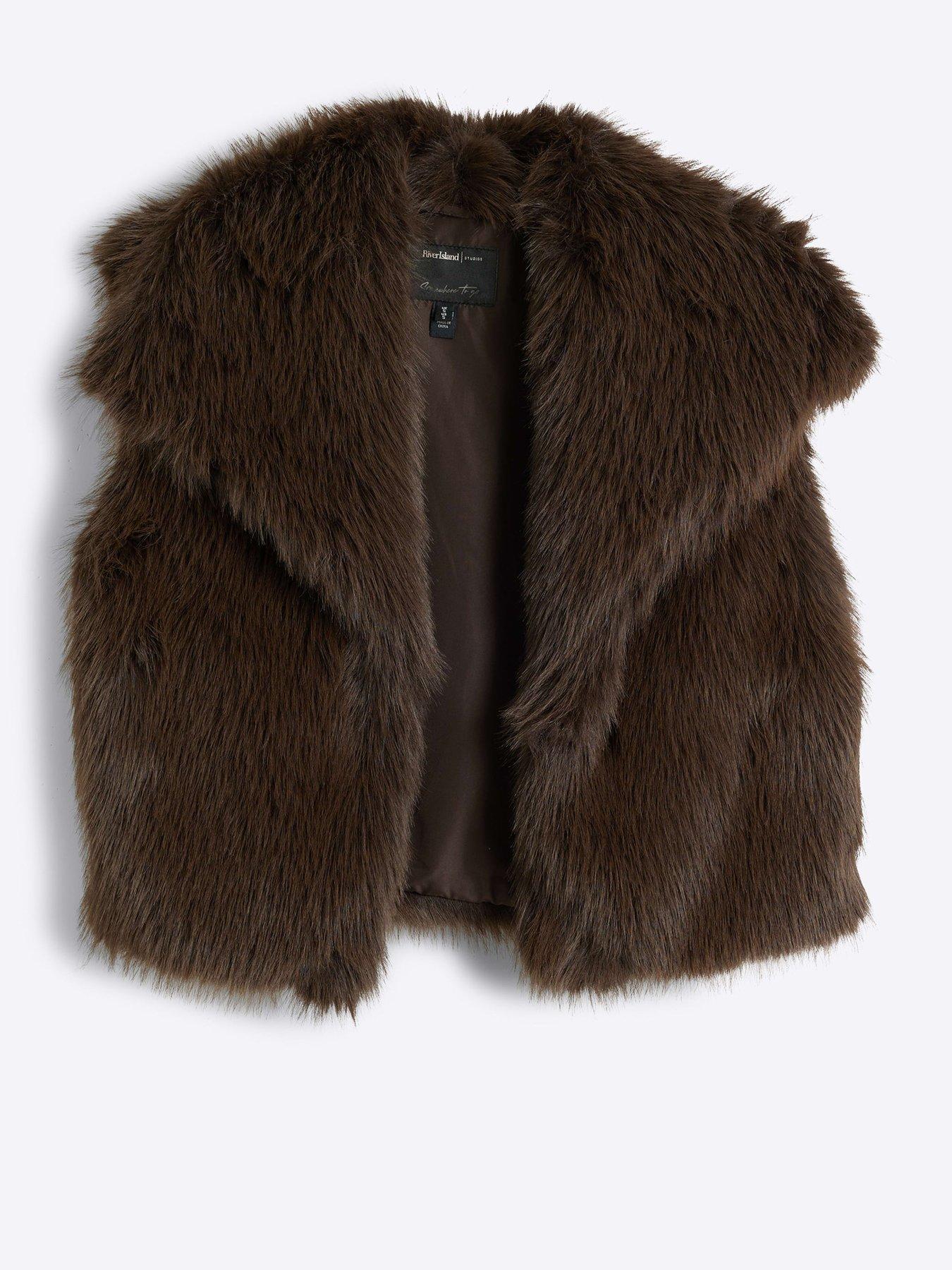 River Island Short Faux Fur Gilet Dark Brown Very