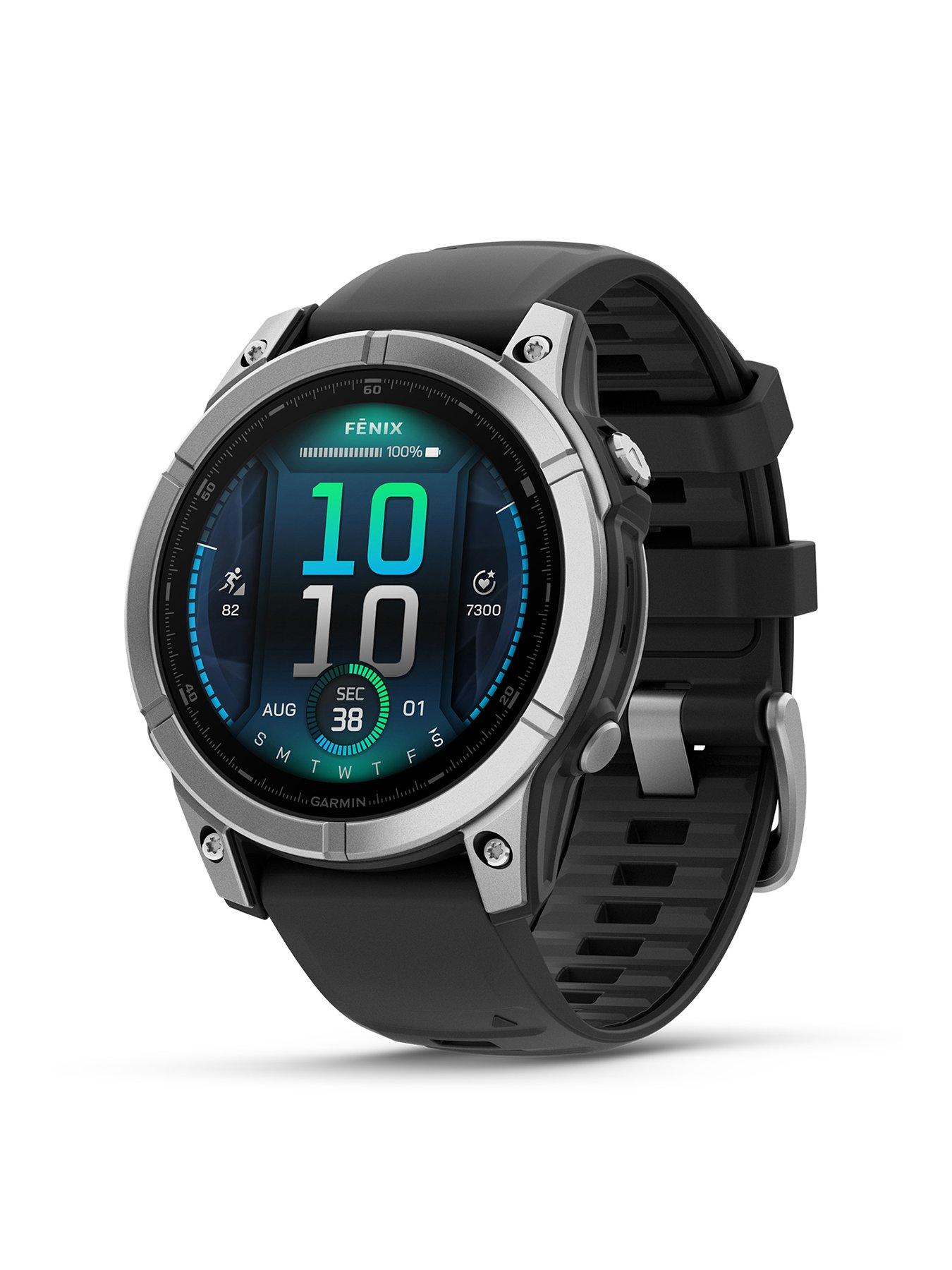 Garmin fenix E Smartwatch - Stainless Steel with Black Silicone Band