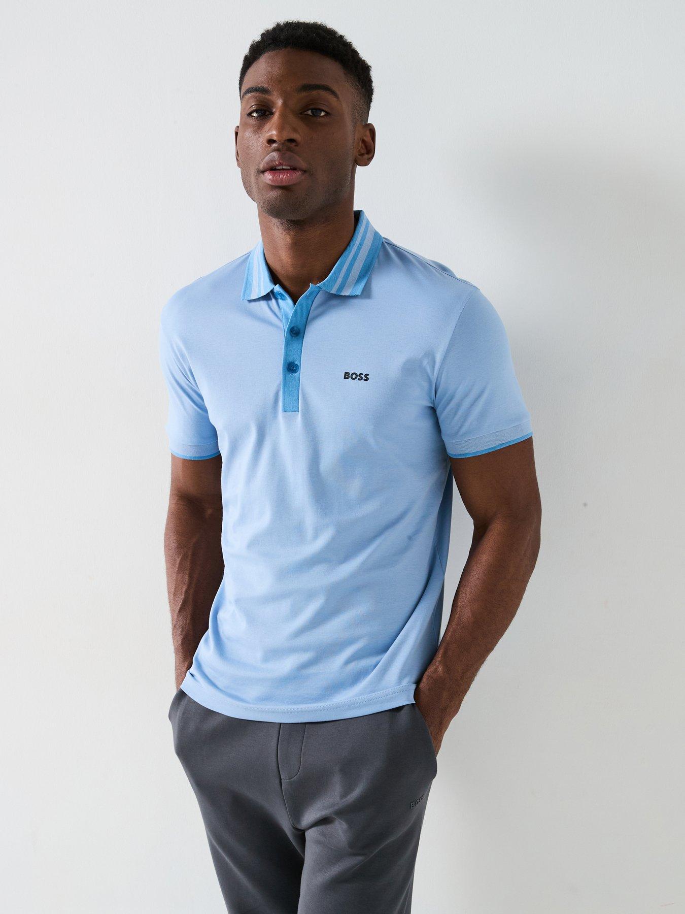 BOSS Paule Tape Placket Slim Fit Polo Shirt - Light Blue