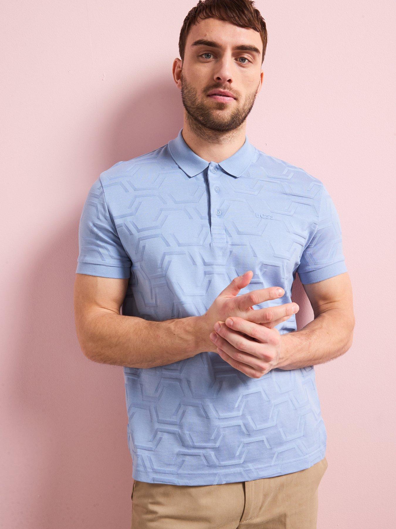 BOSS Paddy Hexaquilt Relaxed Fit Polo Shirt- Light Blue