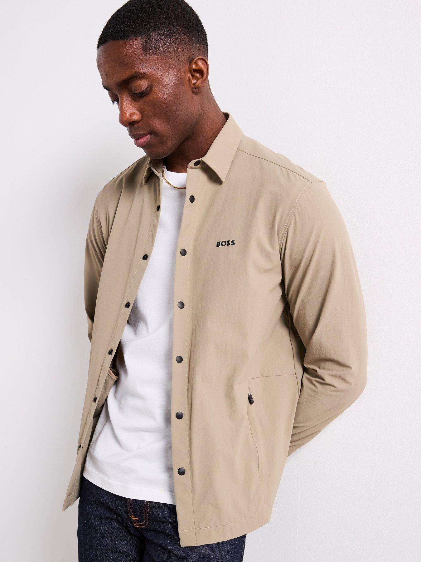 BOSS B_Basin Tech_L Relaxed Fit Nylon Stretch Overshirt- Khaki | Very