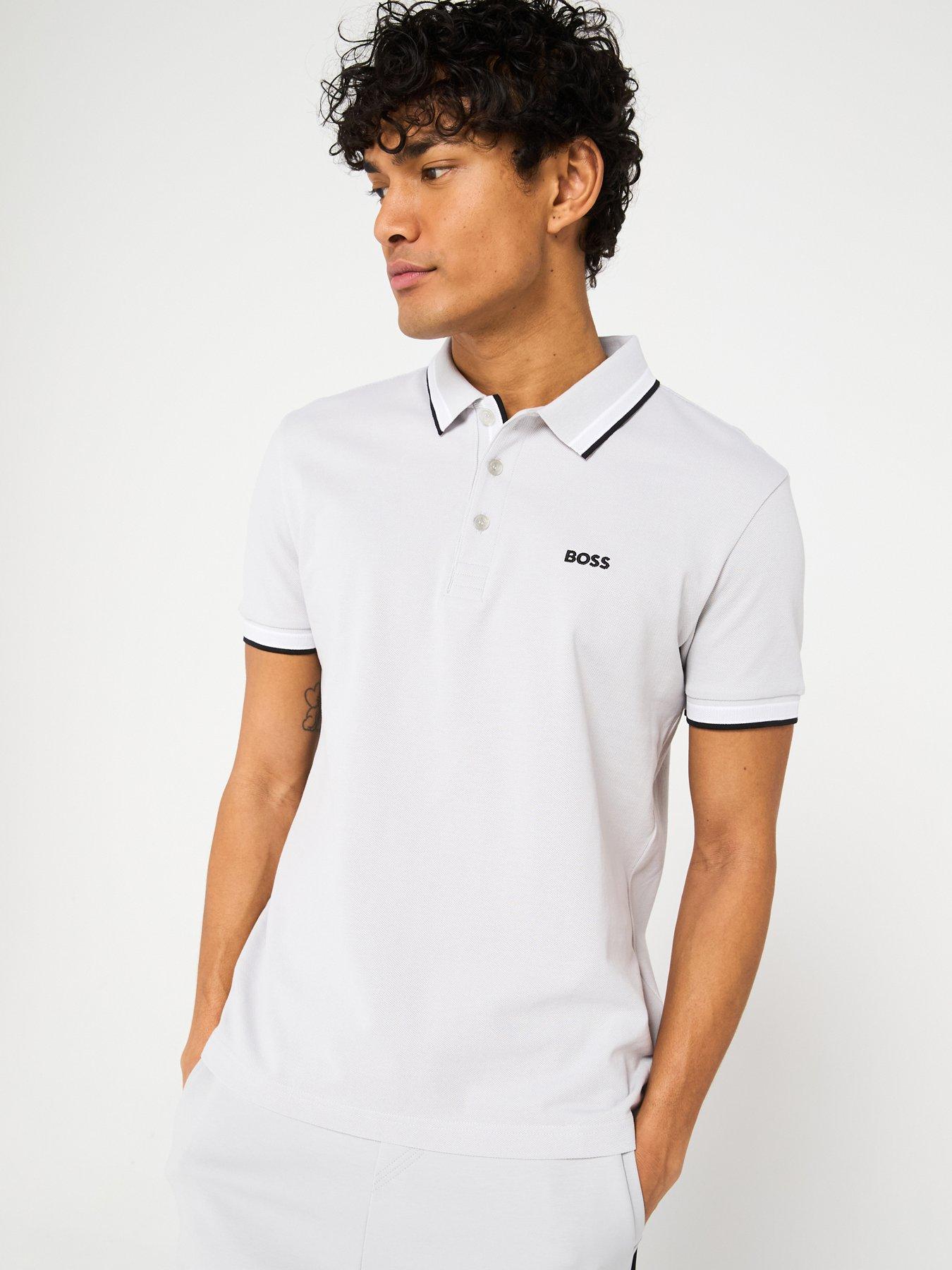 Image 1 of 4 of BOSS Paddy Regular Fit Tipped Polo Shirt - Light Grey