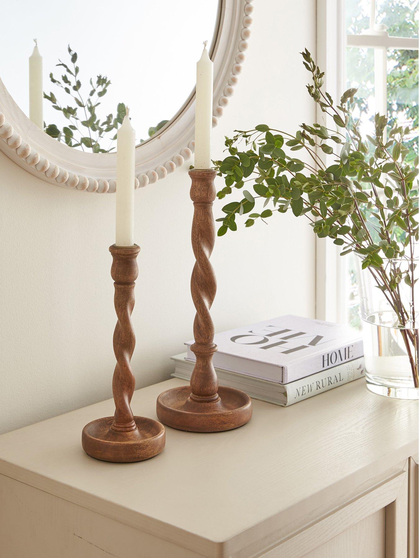 Very Home Set of 2 Twist Wooden Candle Sticks