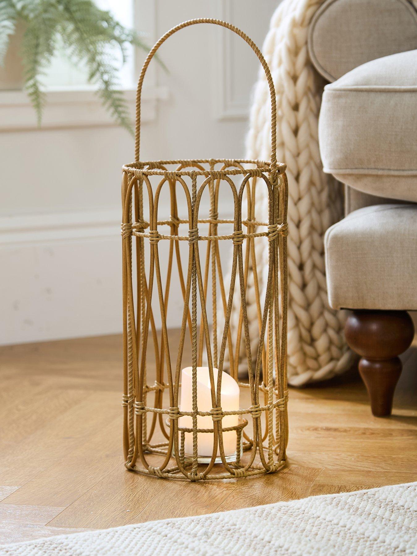 The Very Collection Vintage Rattan Lantern with Handle - Large