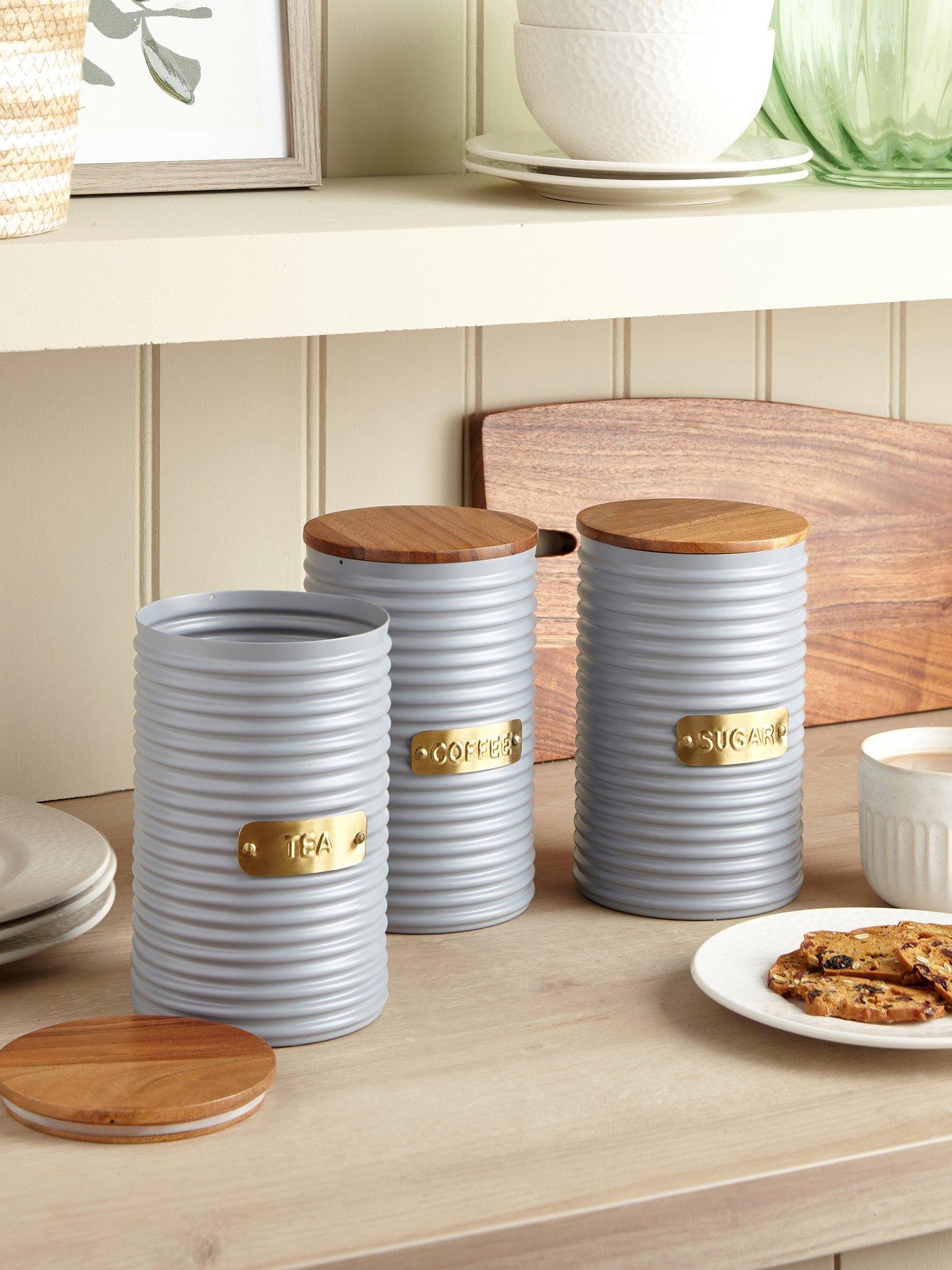 Kitchen Canisters Grey Ceramic Tea Coffee Sugar Very Home Set
