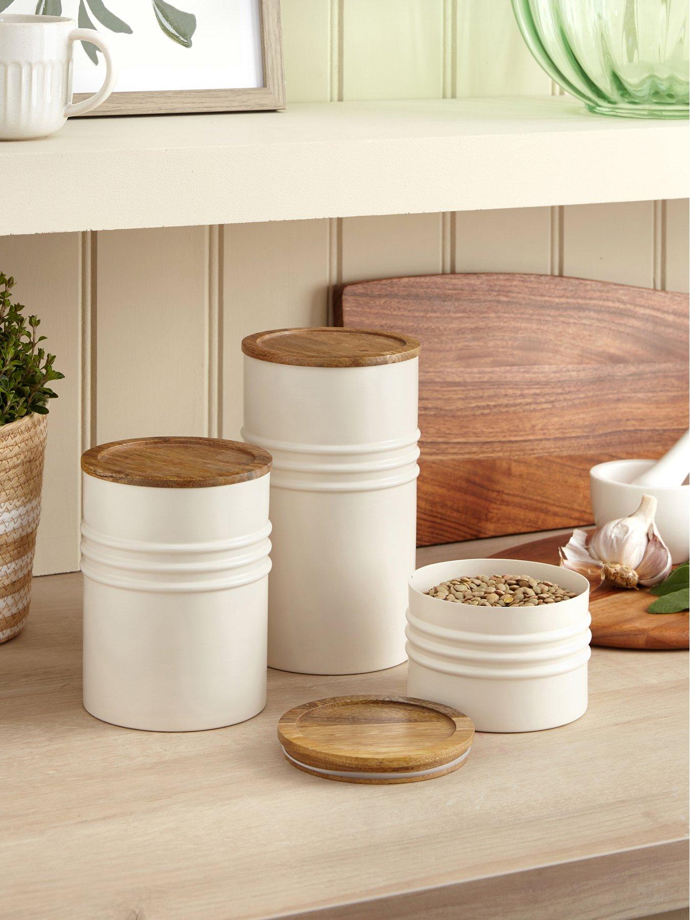 Very Home Set Of 3 White Half Ribbed Canister