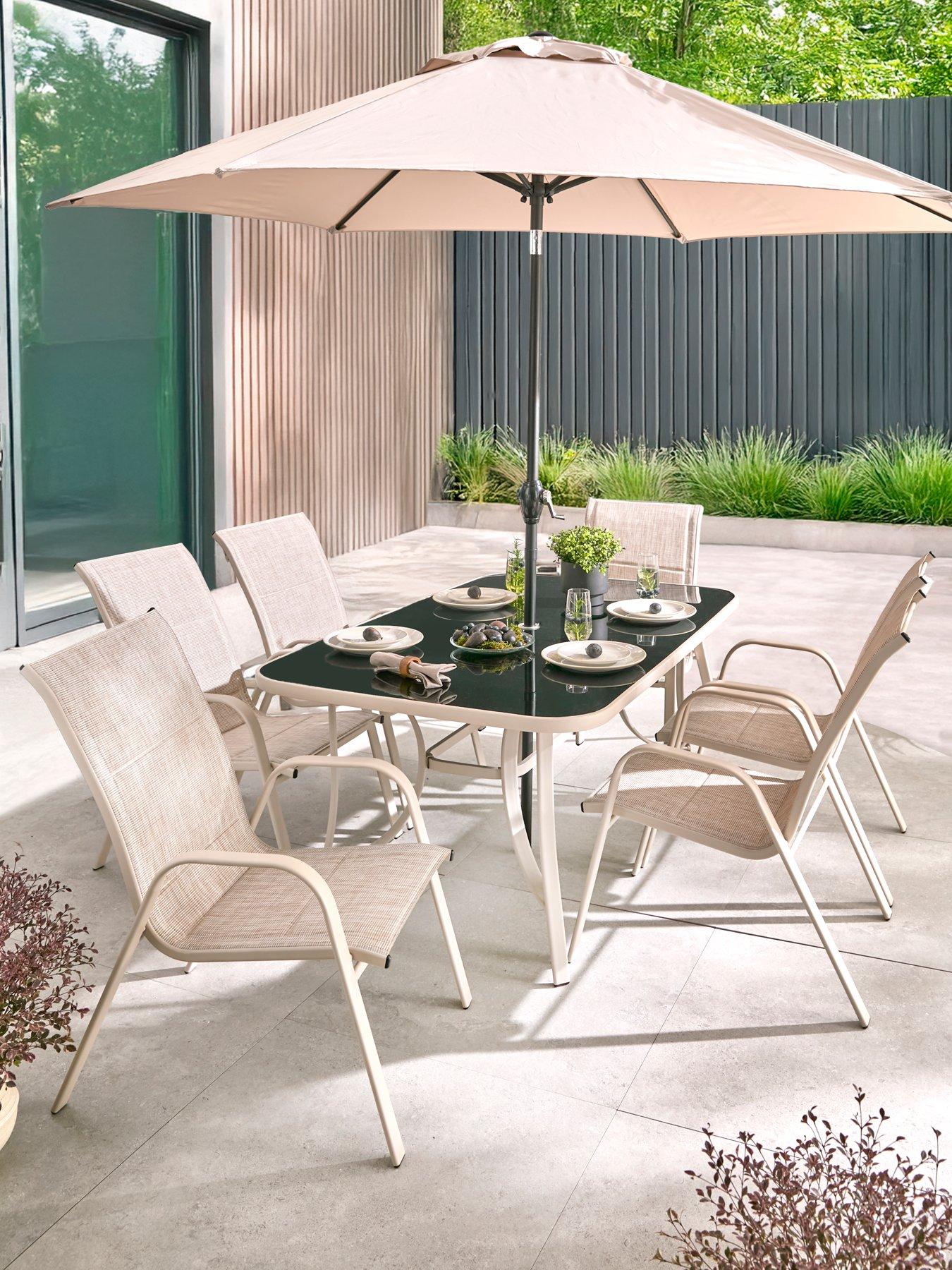undefined Vermont 6 Seater Dining Set (with Air Padded Texilene Chair and Parasol)