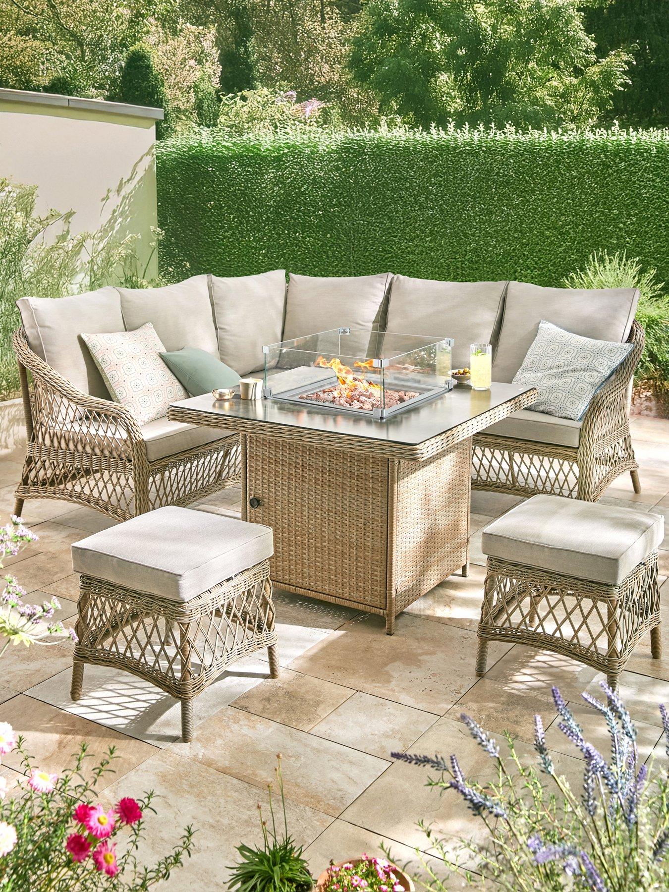 undefined Venice Corner Set With Firepit Table (With Free Cover)