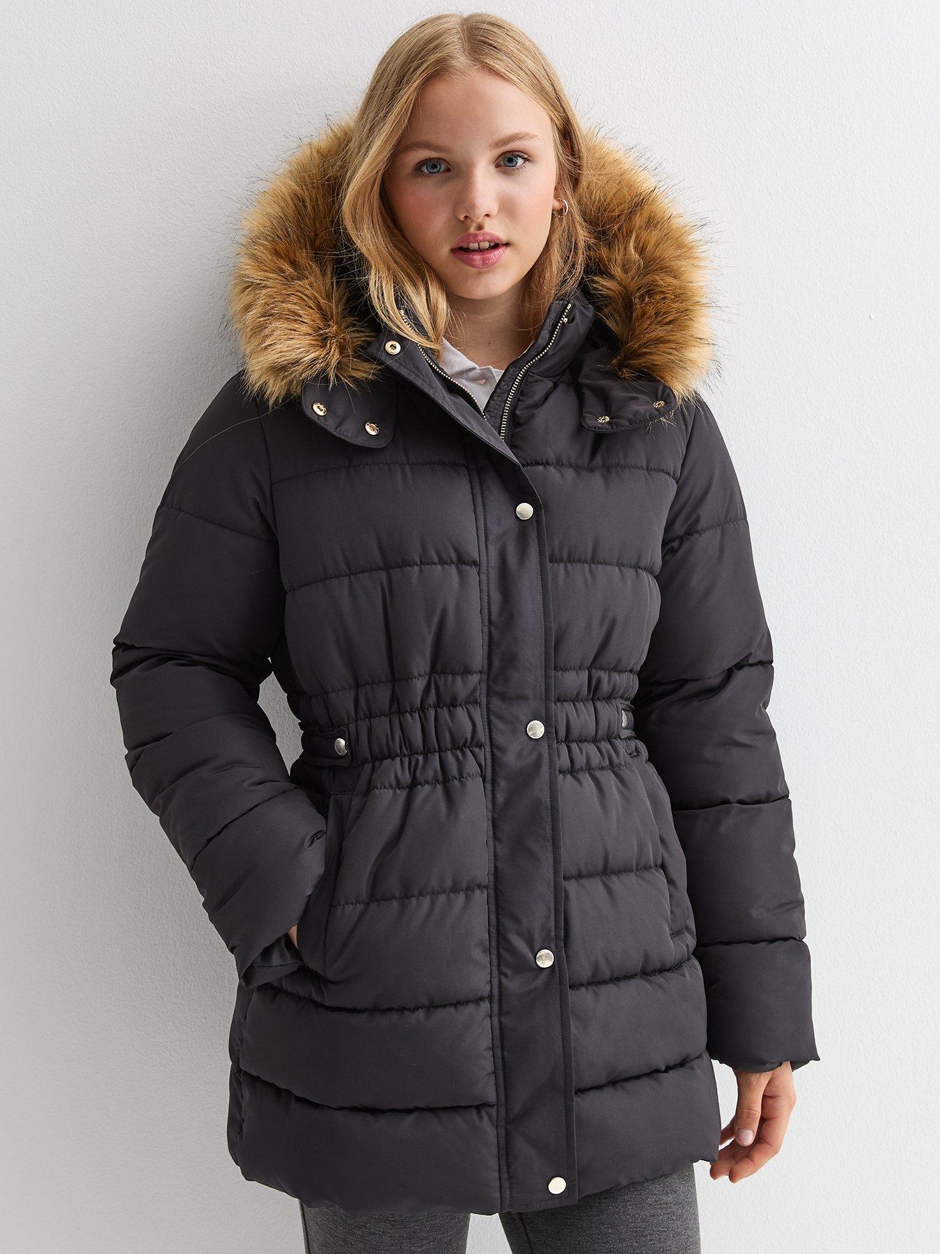 Faux fur trim hooded padded jacket on sale