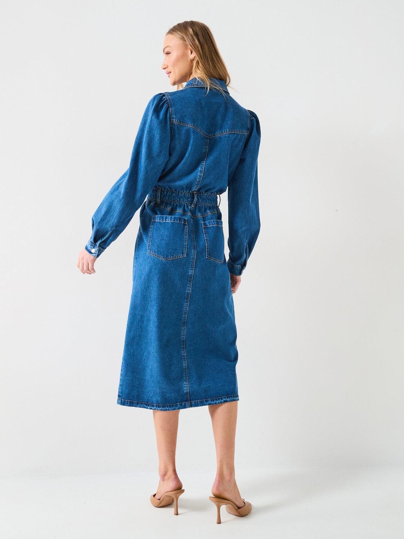 Image 2 of 6 of V by Very Boho Midi Denim Shirt Dress - Dark Wash