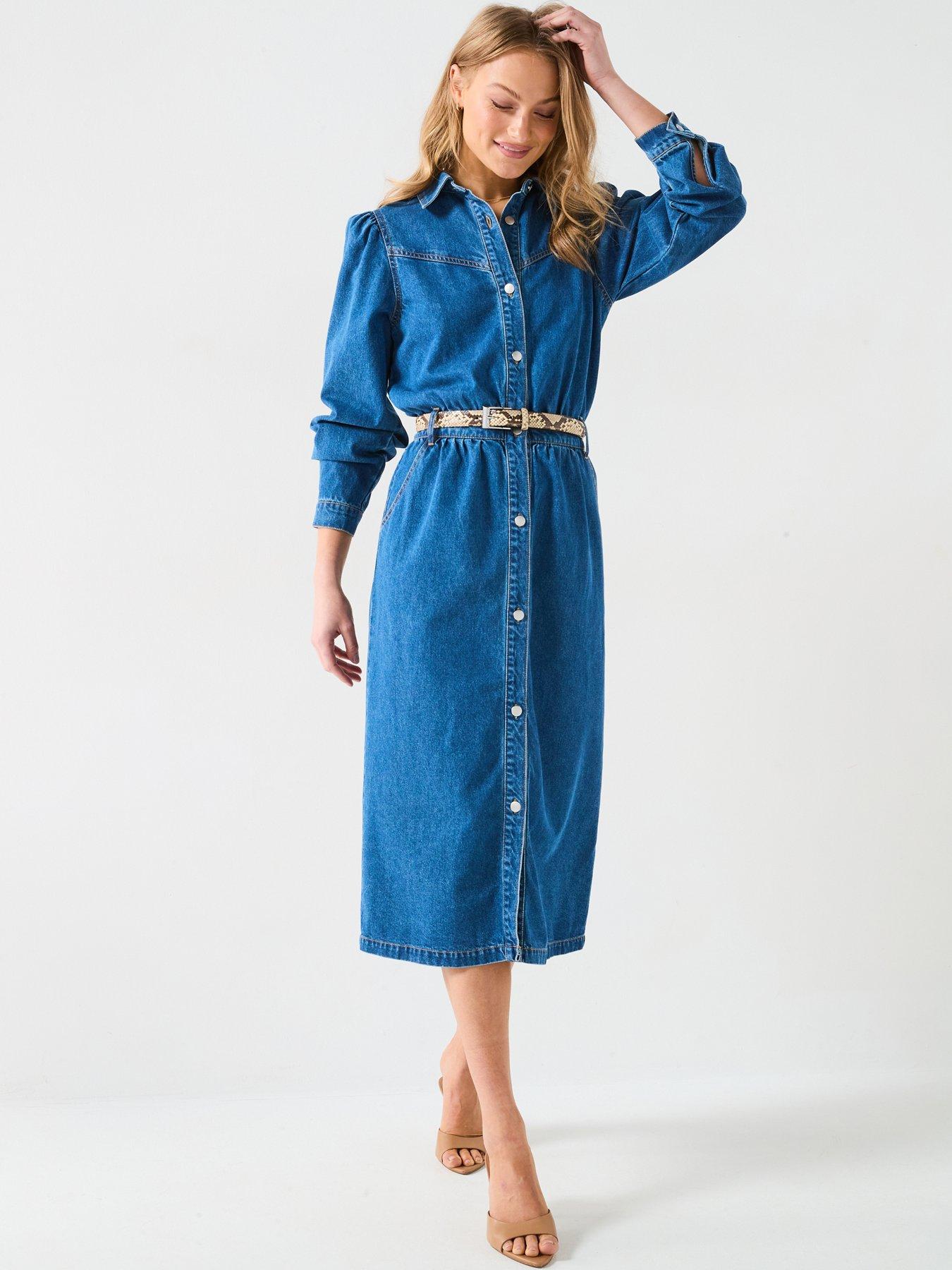 Image 3 of 6 of V by Very Boho Midi Denim Shirt Dress - Dark Wash