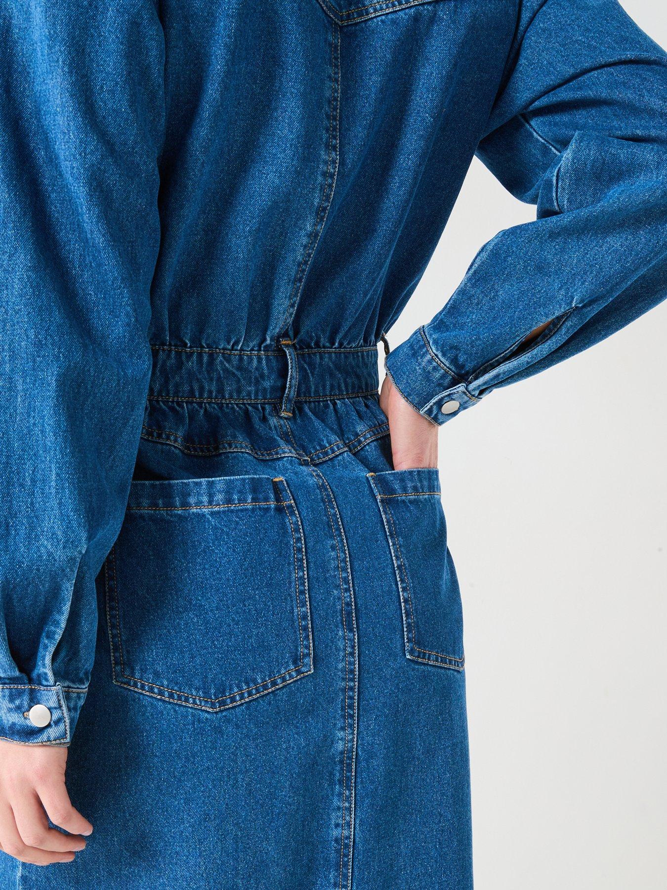 Image 4 of 6 of V by Very Boho Midi Denim Shirt Dress - Dark Wash