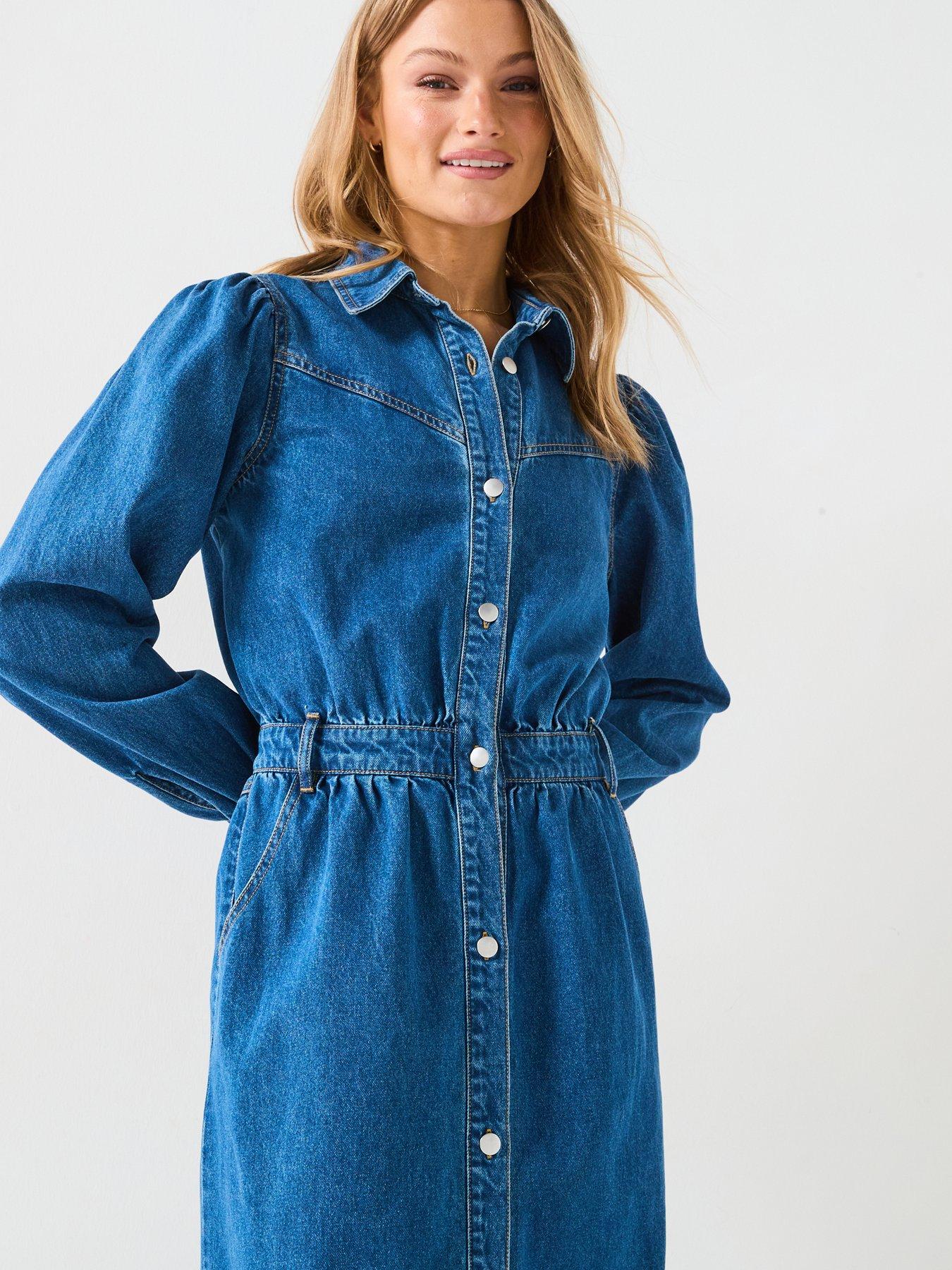 Image 6 of 6 of V by Very Boho Midi Denim Shirt Dress - Dark Wash