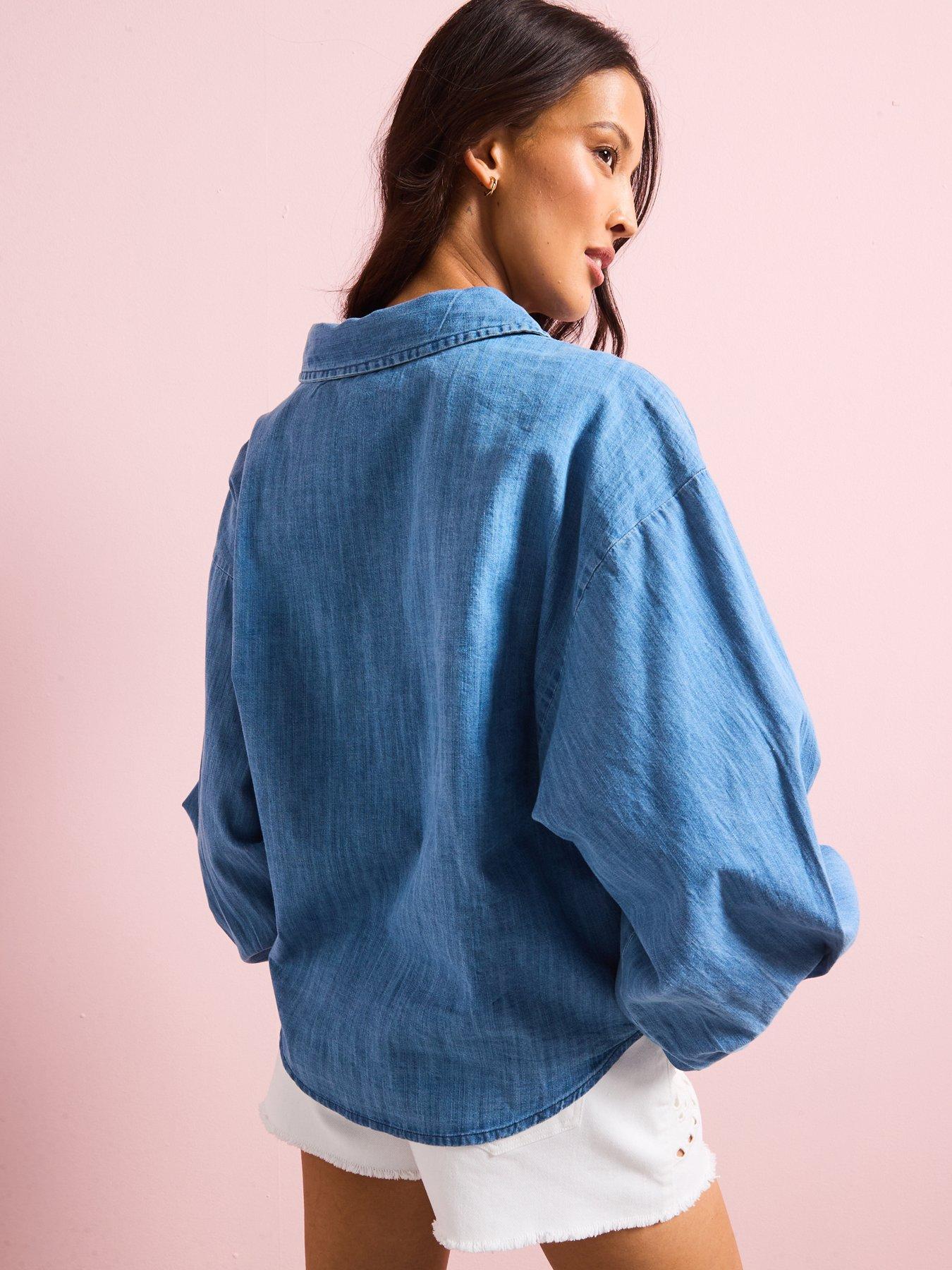 Image 2 of 6 of V by Very Volume Sleeve Soft Denim Shirt - Mid Wash