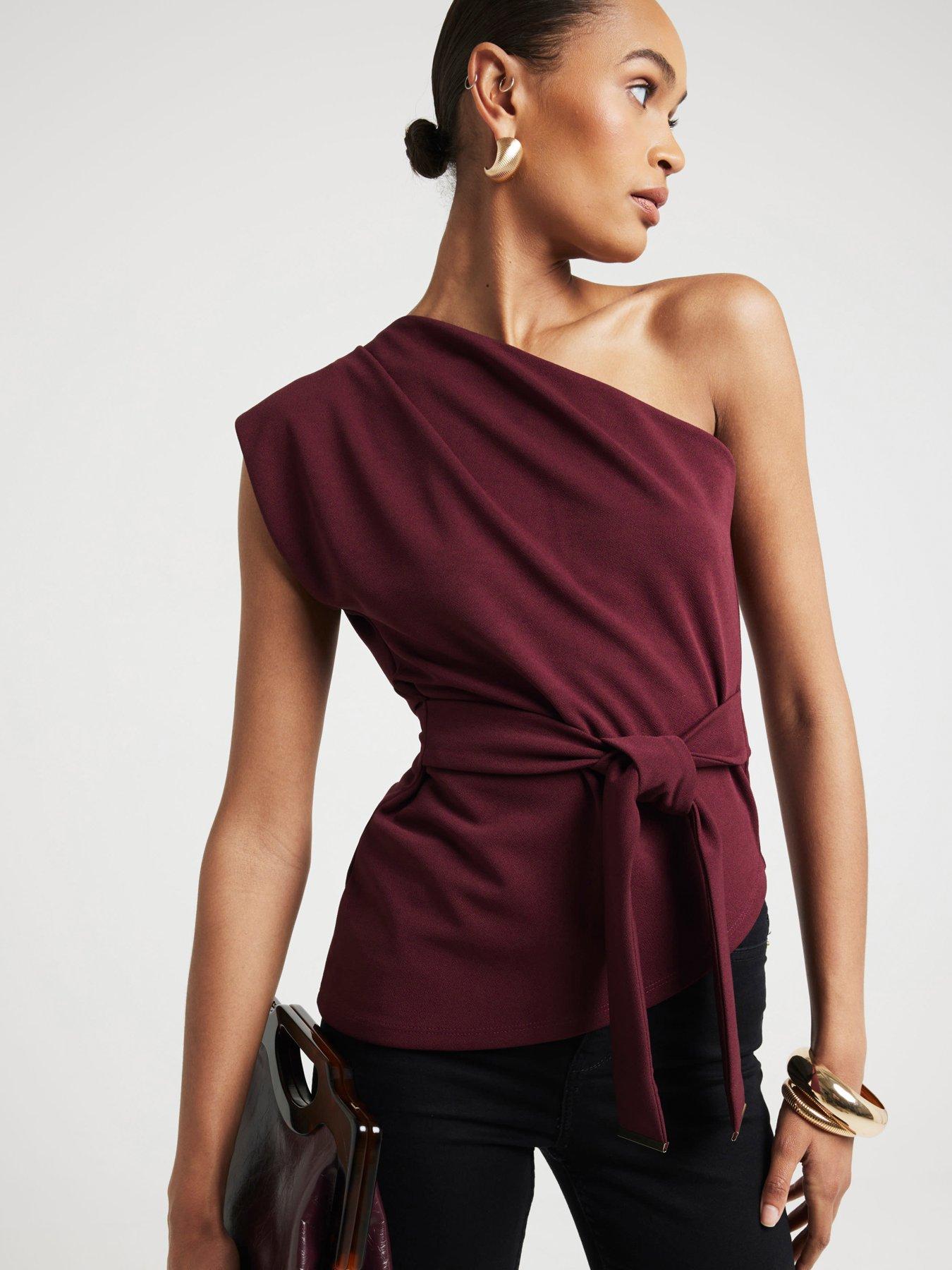 Asymmetric Belted Top Dark Red