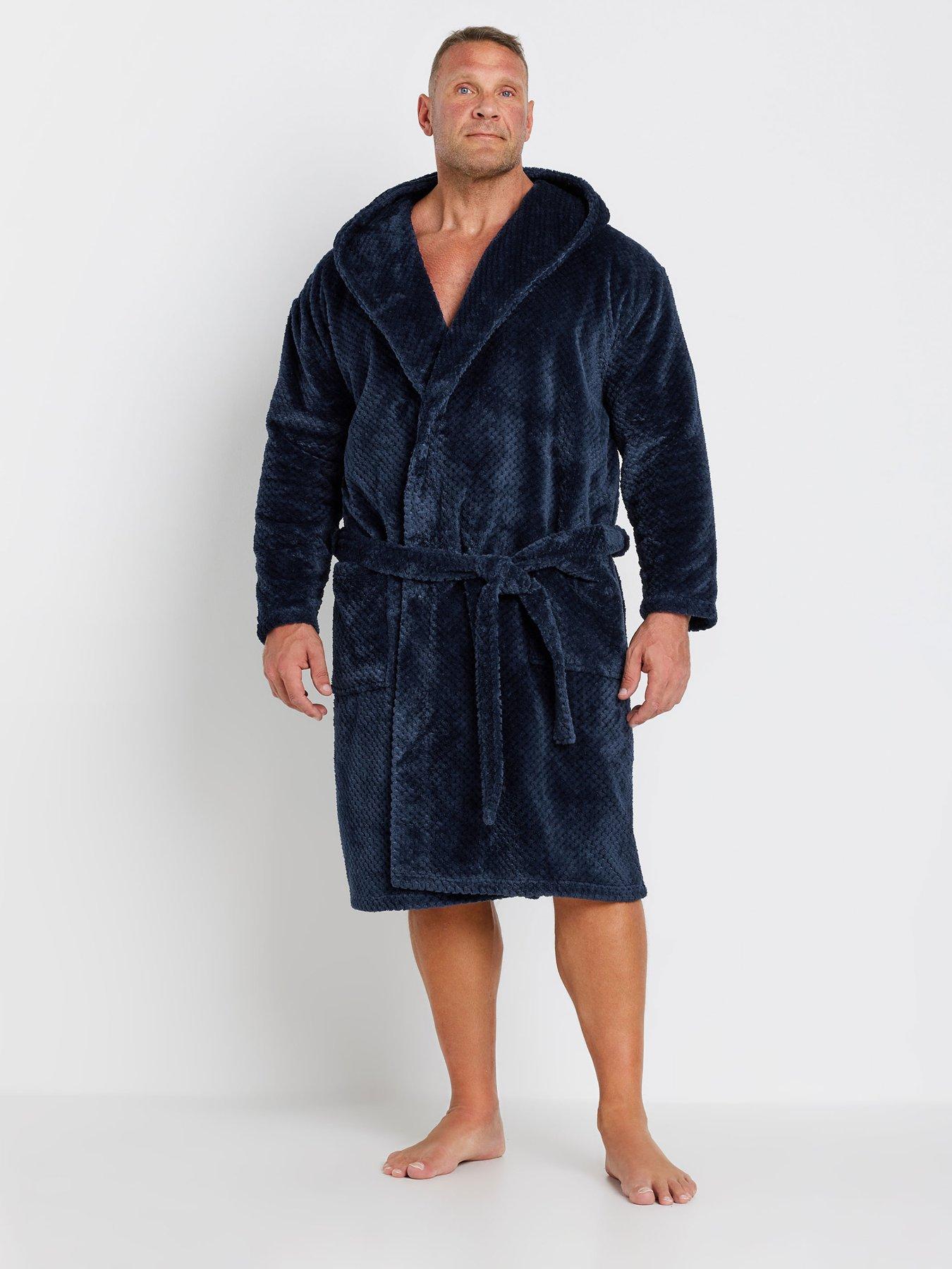 undefined Honeycomb Fleece Hooded Dressing Gown - Blue
