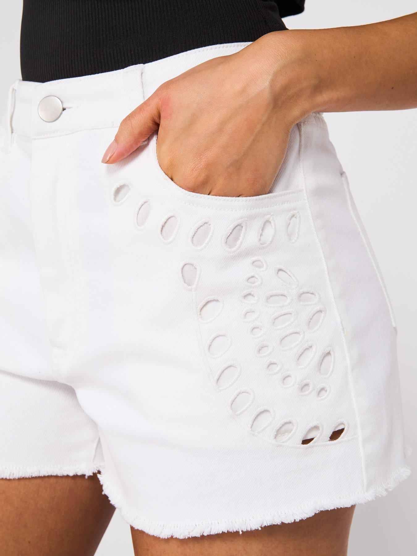Image 5 of 6 of V by Very Denim Cutwork Embroidery Shorts - White