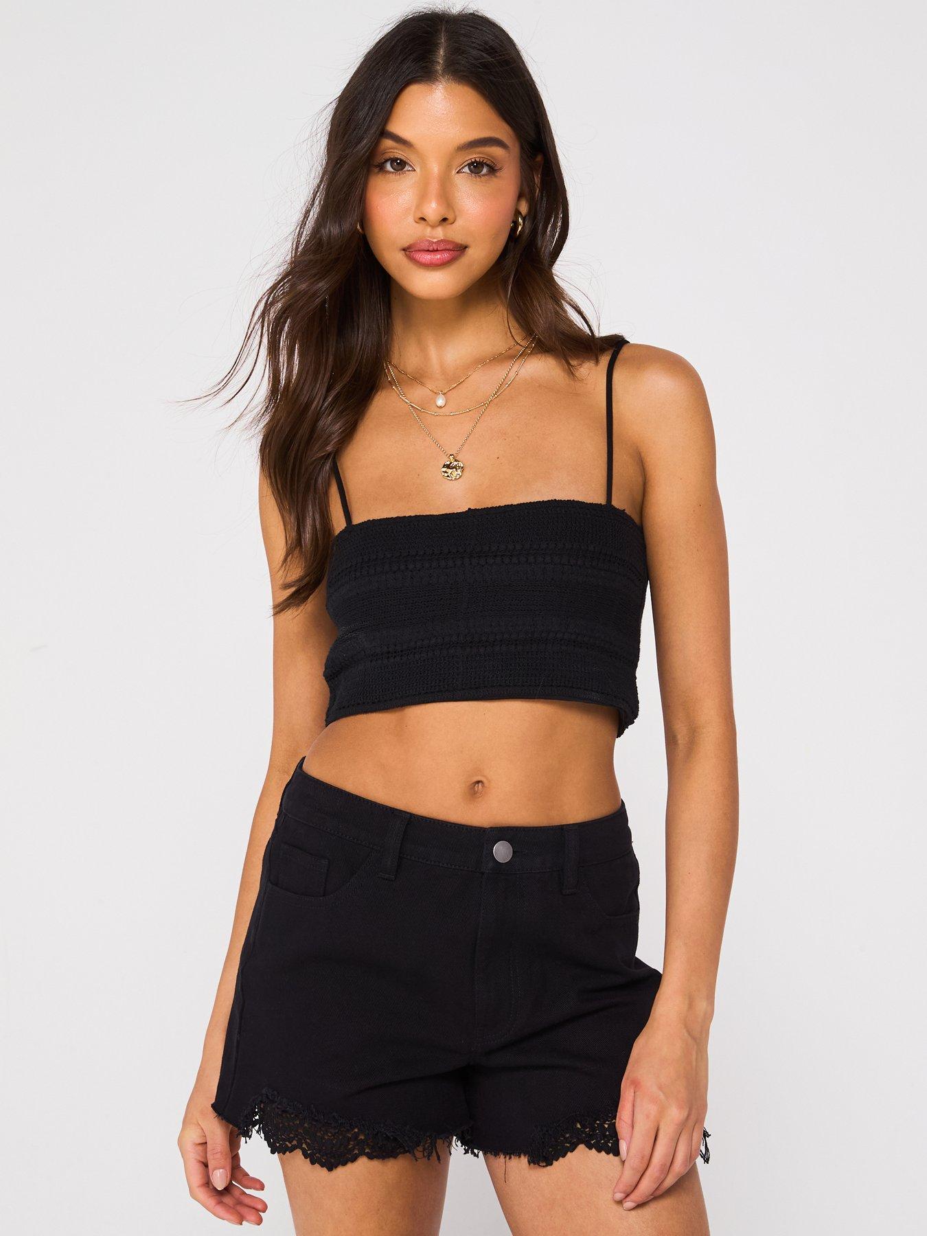 Image 5 of 6 of V by Very Crochet Hem Denim Shorts - Black