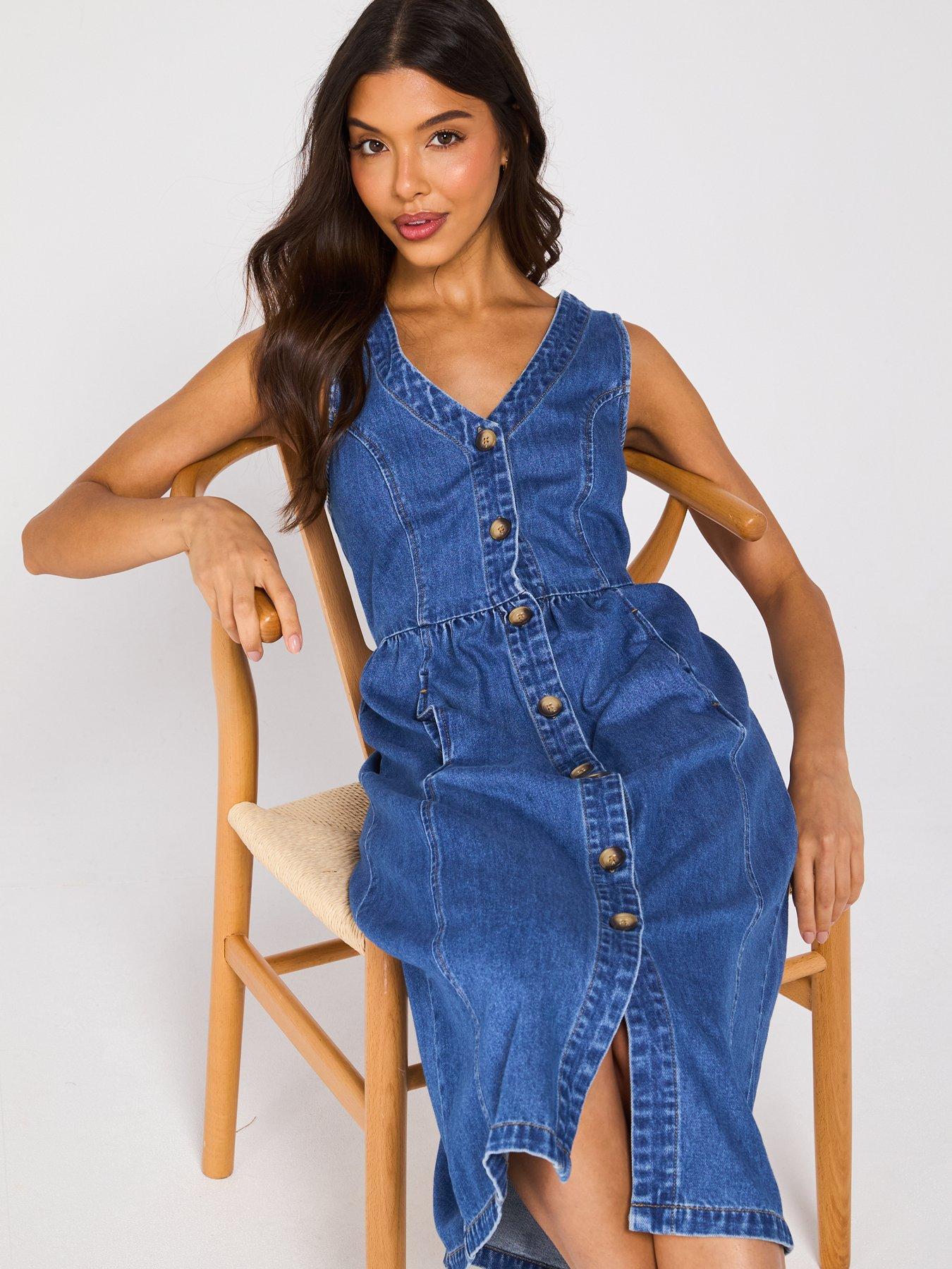 white christmas dresses Denim Fit & Flare Midi Dress – Ivy & Olive Boutique main image 1
