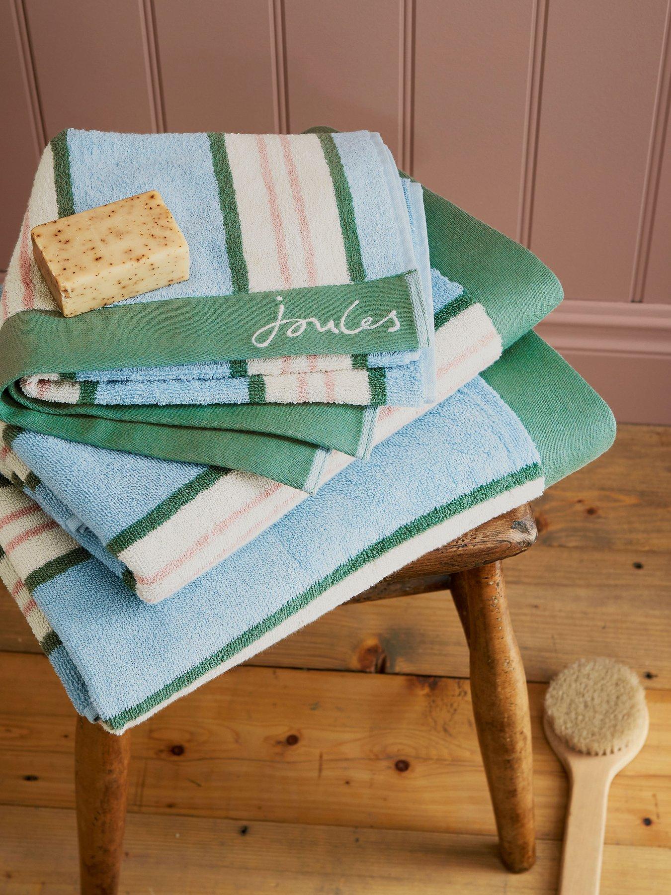 Product photograph of Joules Juliette 100 Cotton Percale Stripe Bath Sheet Blue from very.co.uk