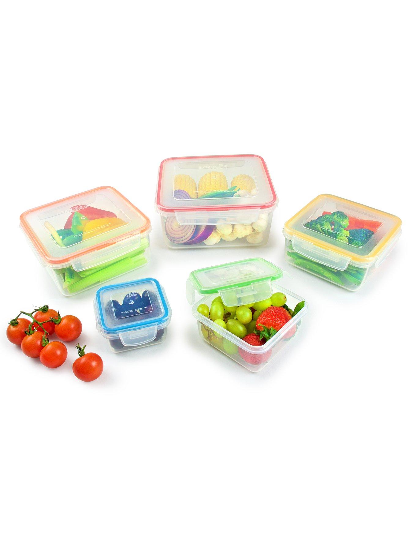undefined 5pce Container Set - Square & Nestable With Col Seals 2.1lt/1.3lt/820ml/430ml/180ml