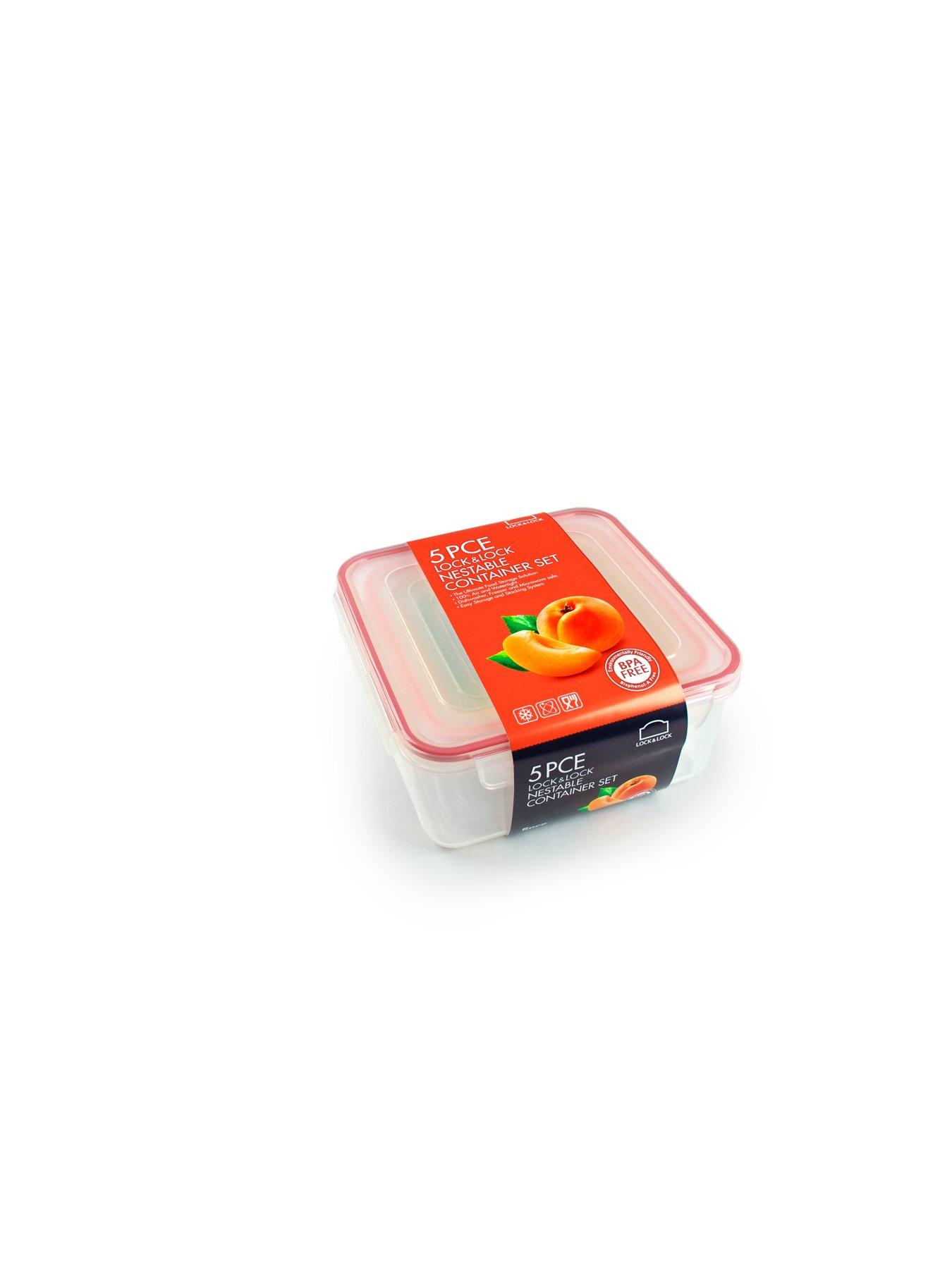 Image 4 of 5 of LocknLock 5pce Container Set - Square &amp; Nestable With Col Seals 2.1lt/1.3lt/820ml/430ml/180ml