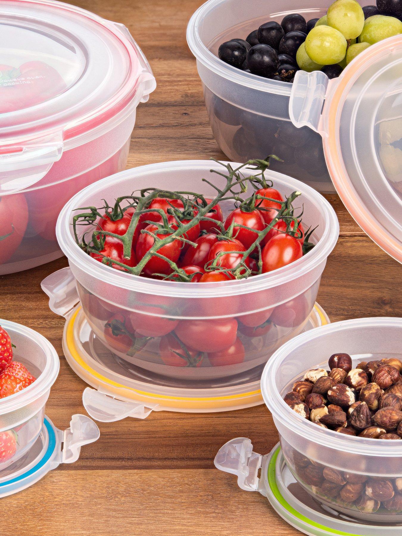 Image of Lock and Lock 5pce Container Set - Round Bowls, Nestable With Col Seals 2.1lt/1.4lt/850ml/480ml/250ml