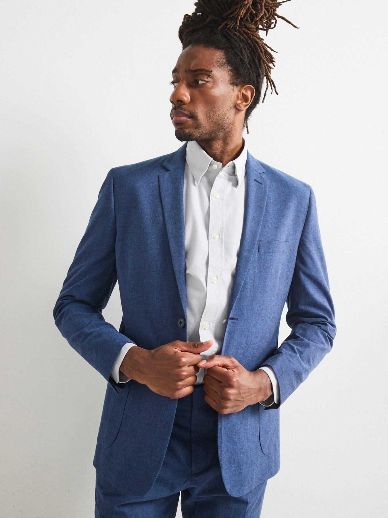 Image 1 of 6 of Very Man Slim Fit Cotton Linen Suit Jacket - Navy