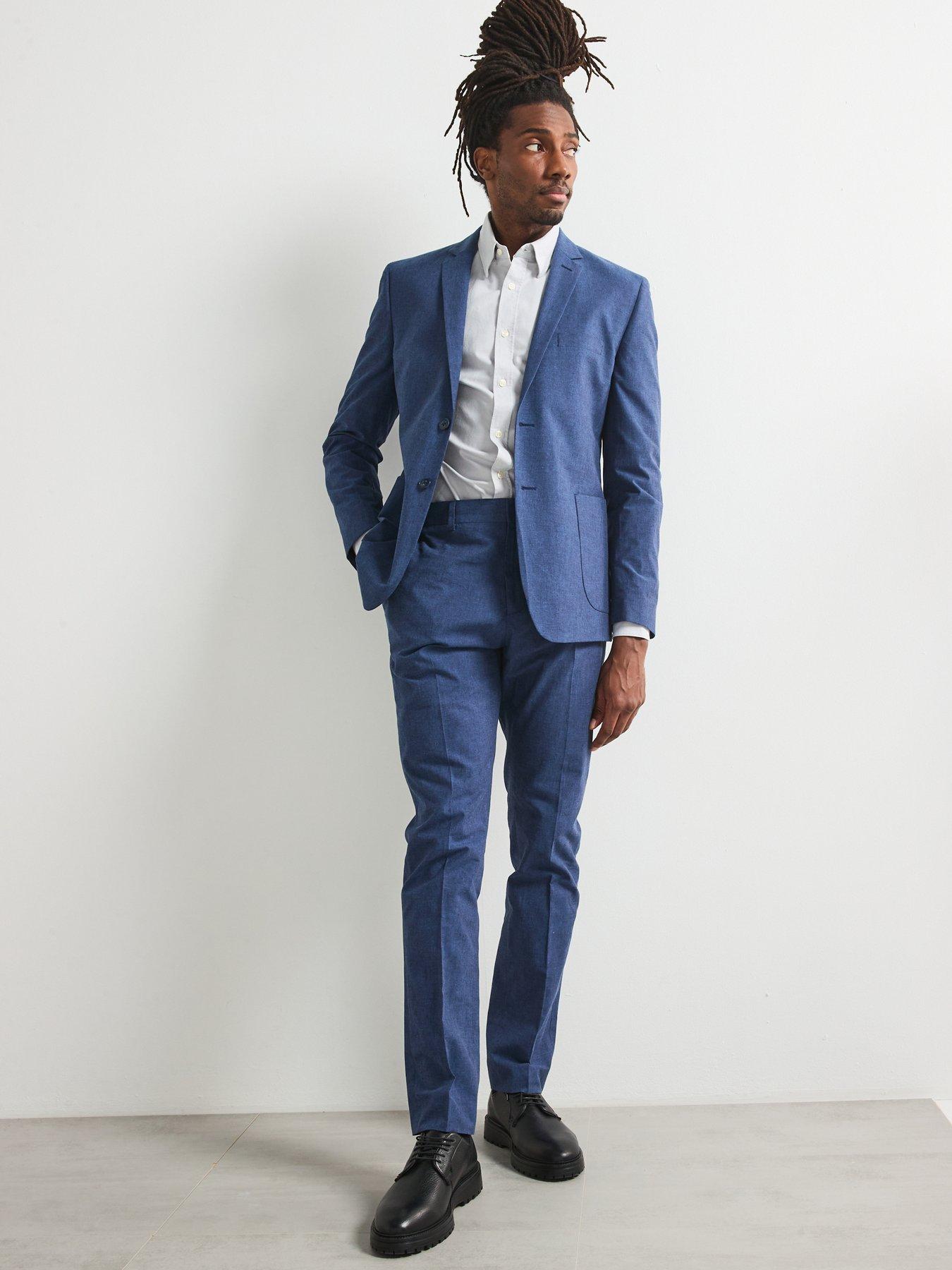 Image 3 of 6 of Very Man Slim Fit Cotton Linen Suit Jacket - Navy