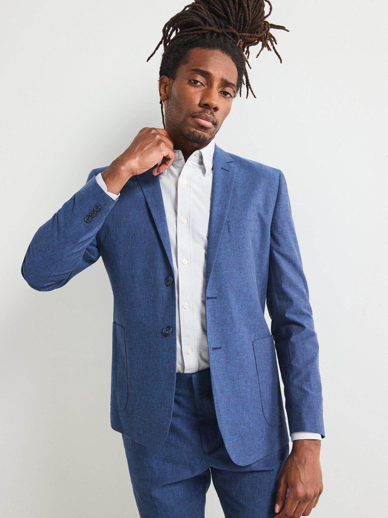 Image 4 of 6 of Very Man Slim Fit Cotton Linen Suit Jacket - Navy