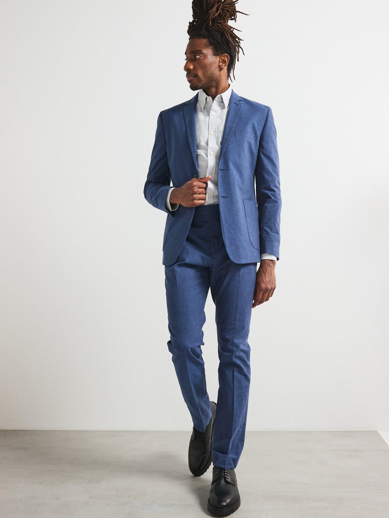 Image 5 of 6 of Very Man Slim Fit Cotton Linen Suit Jacket - Navy