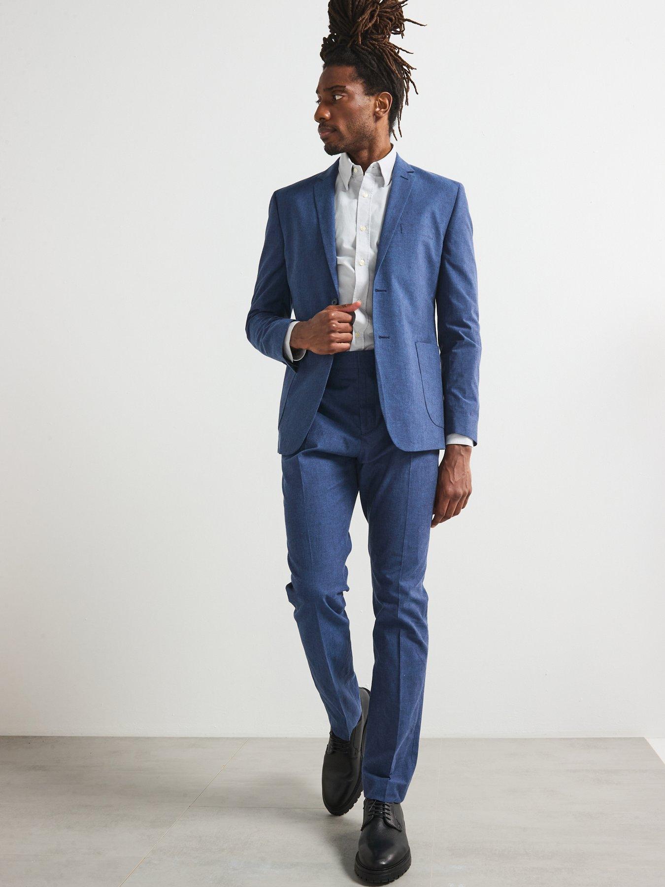Image 3 of 5 of Very Man Slim Fit Cotton Linen Suit Trouser - Navy
