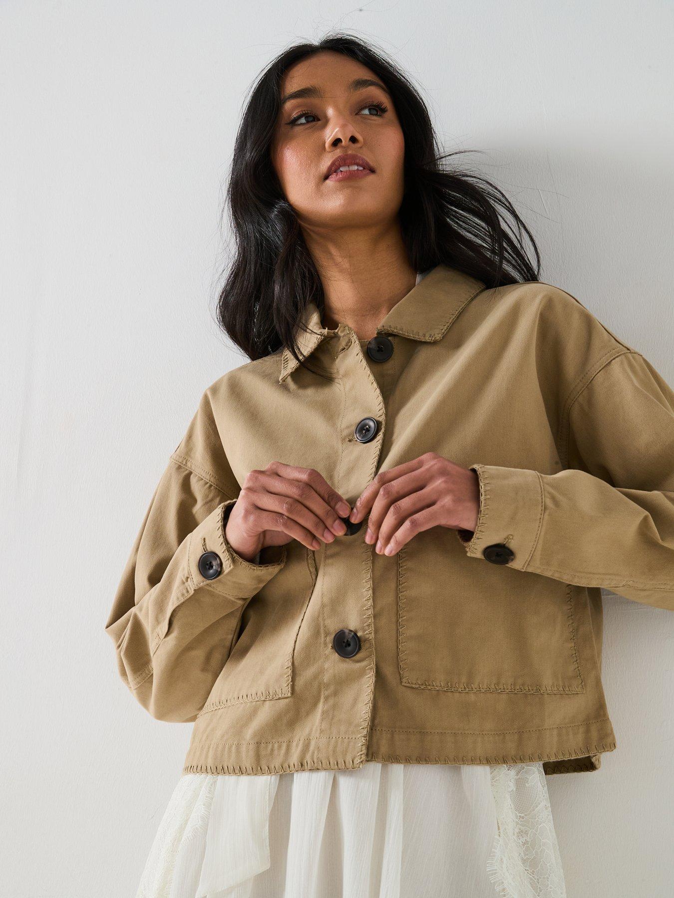 Image 4 of 6 of V by Very Embroidered Edge Jacket - Beige