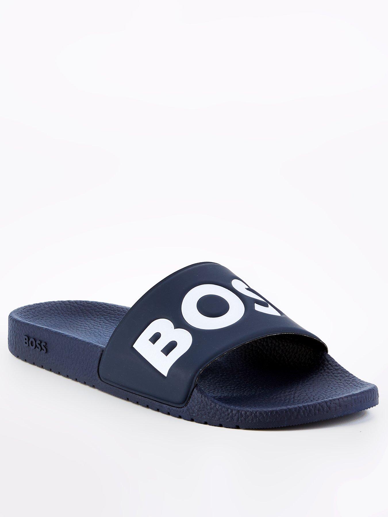 BOSS Aryeh Contrast Logo Sliders, Dark Blue, Size 8, Men