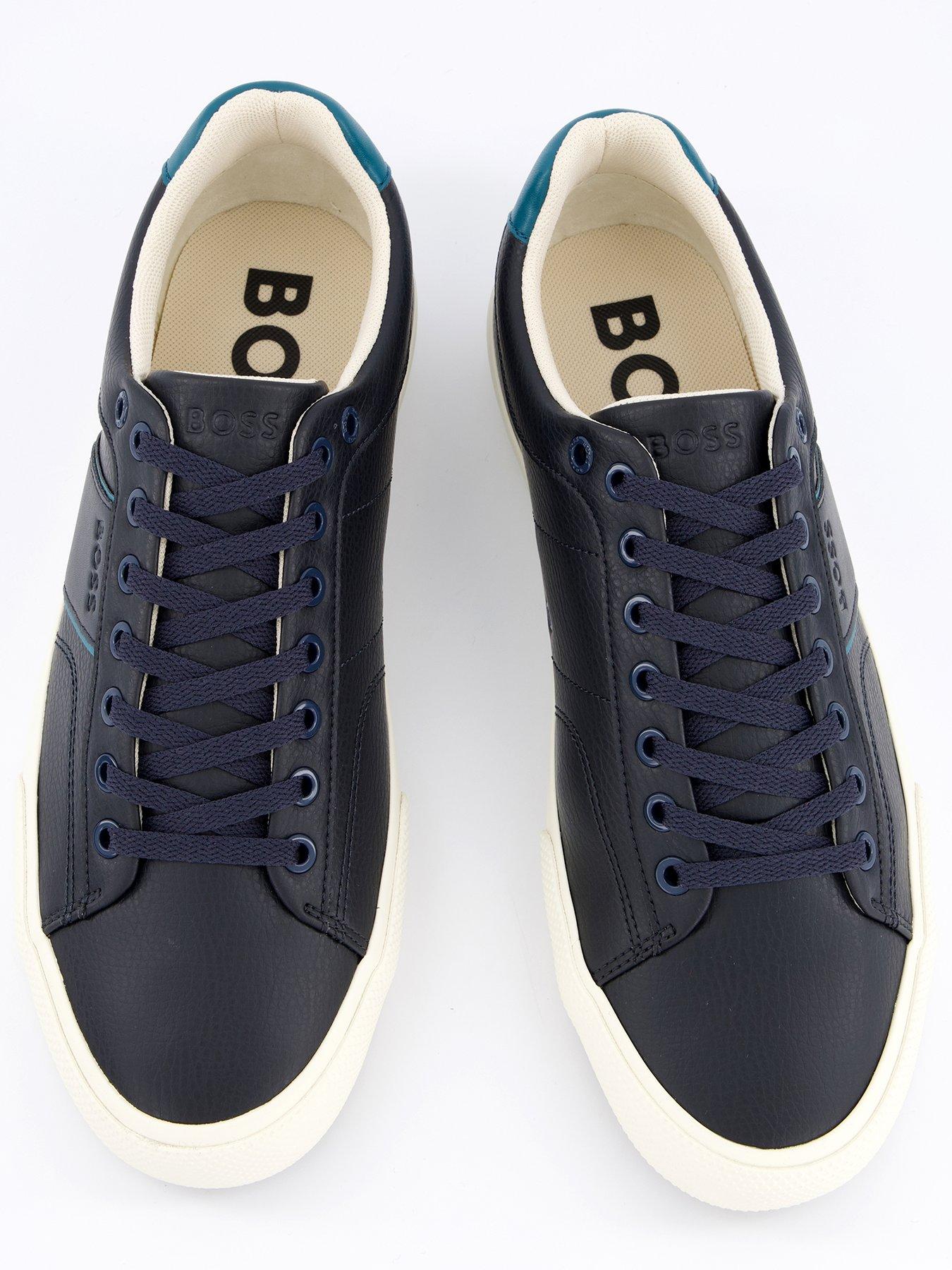 Image 3 of 7 of BOSS Aiden Pipe Trim Leather Lace Tennis Sneakers - Navy