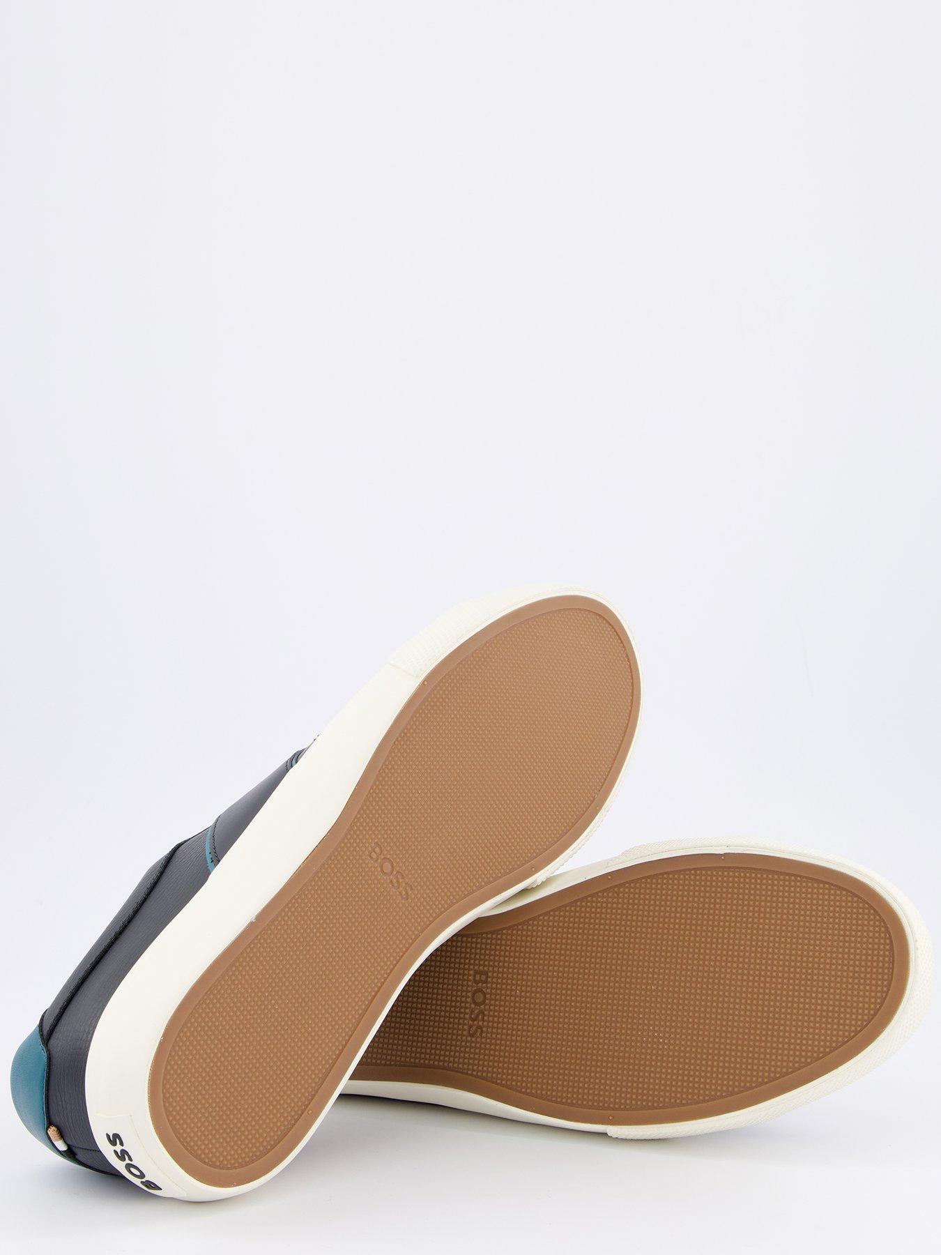 Image 4 of 7 of BOSS Aiden Pipe Trim Leather Lace Tennis Sneakers - Navy