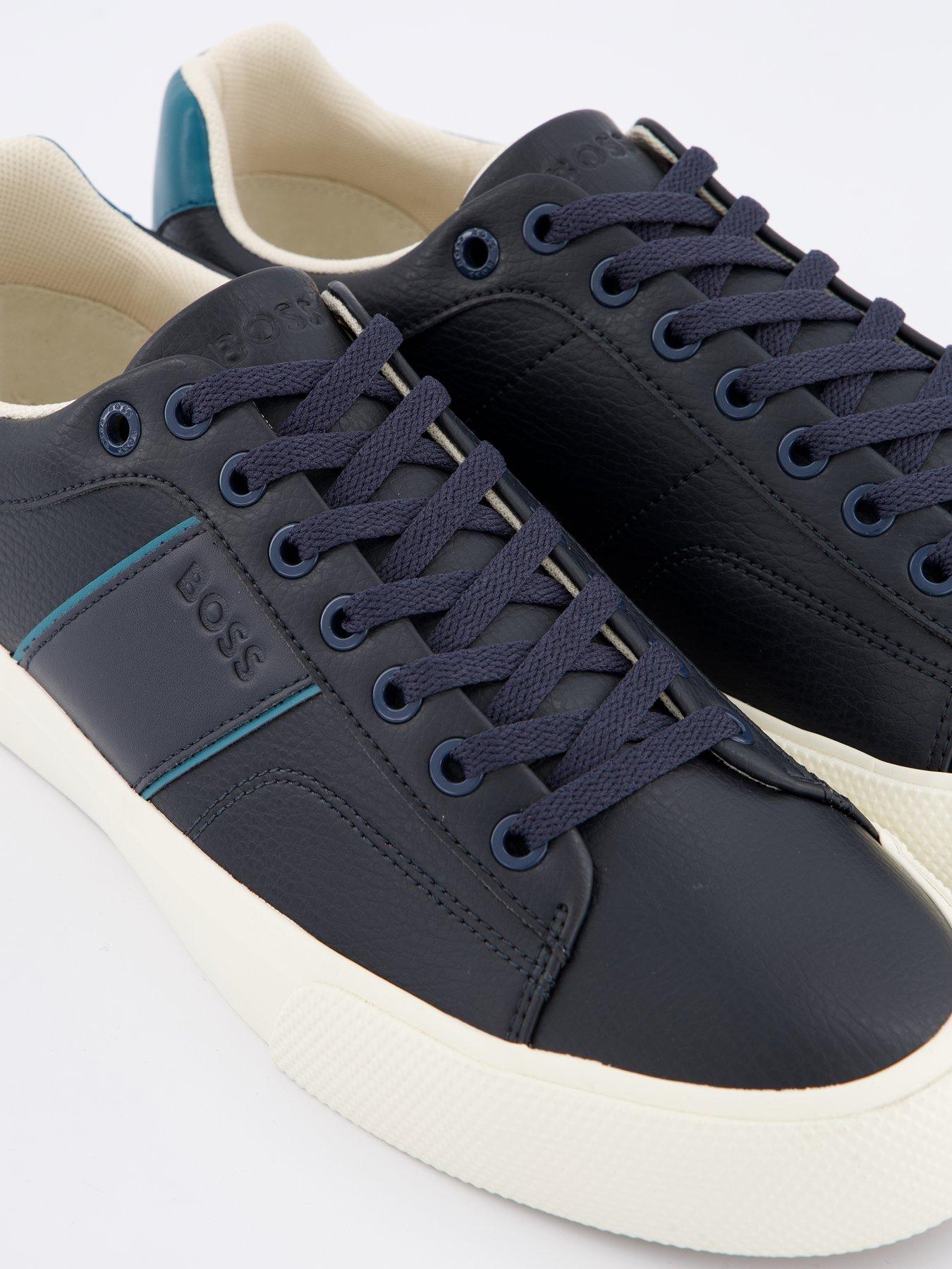 Image 5 of 7 of BOSS Aiden Pipe Trim Leather Lace Tennis Sneakers - Navy